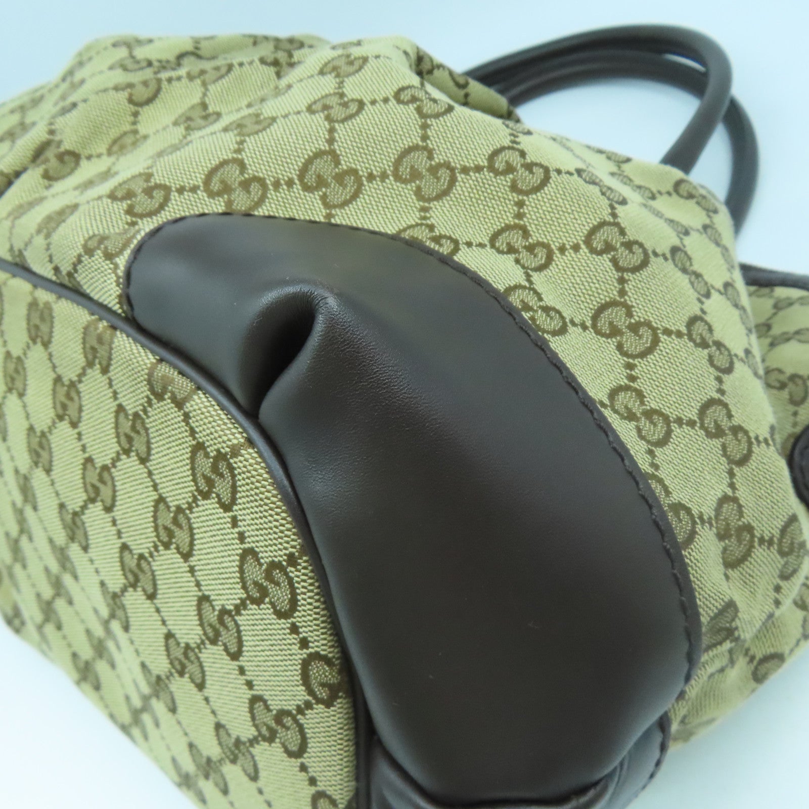 GUCCI 【激減優惠】帆布/牛皮皮革Shoulder Bag金扣手挽肩背兩用袋啡色