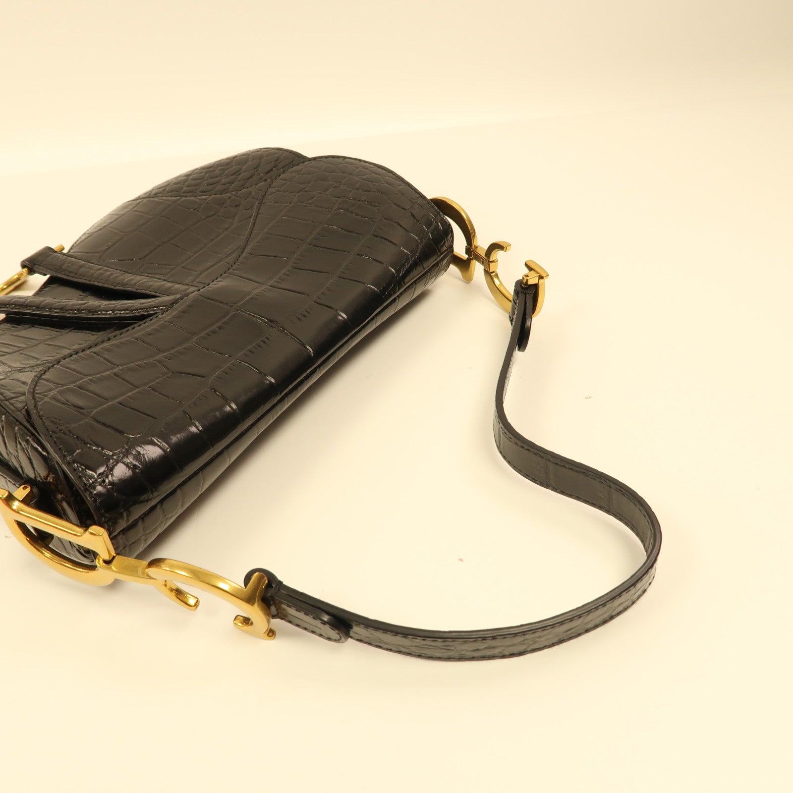 Dior Alligator皮革Saddle Bag金扣肩背袋黑色