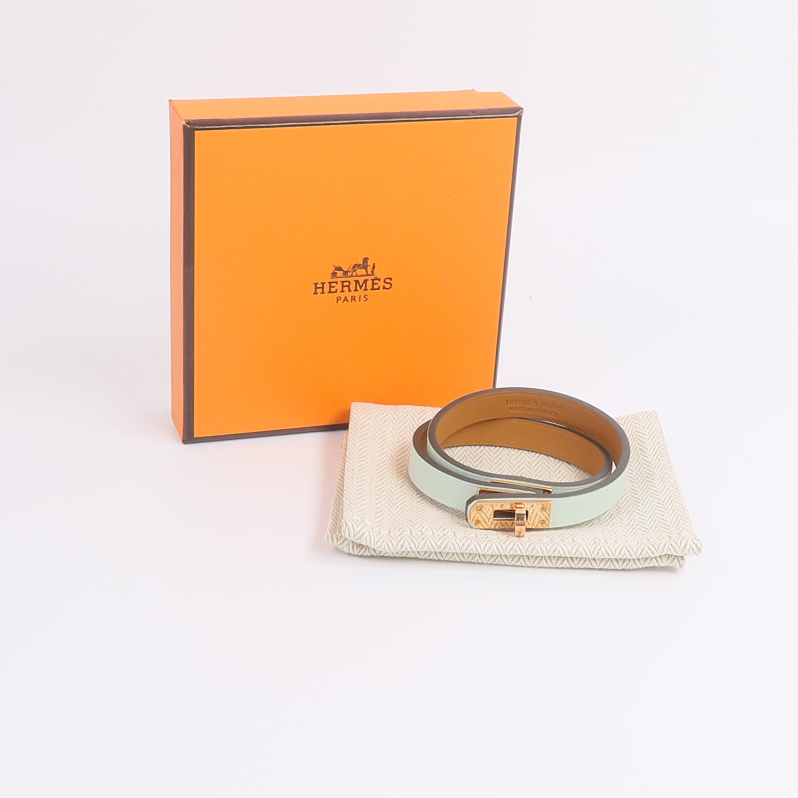 HERMES Swift皮革Mini Kelly Double Tour手帶Vert Fizz