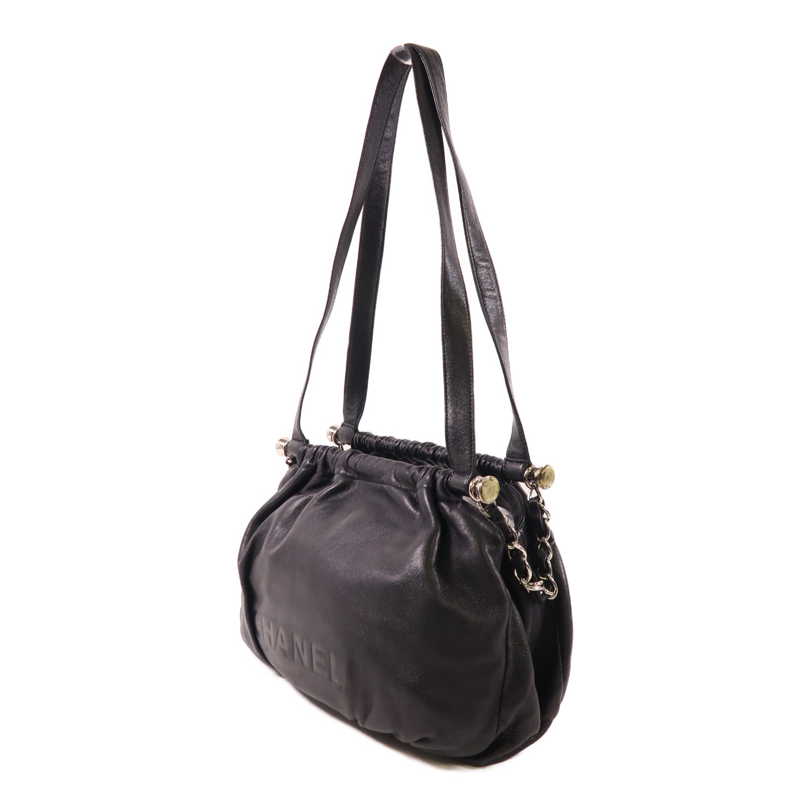 CHANEL 羊皮皮革Shoulder Bag銀扣肩背袋