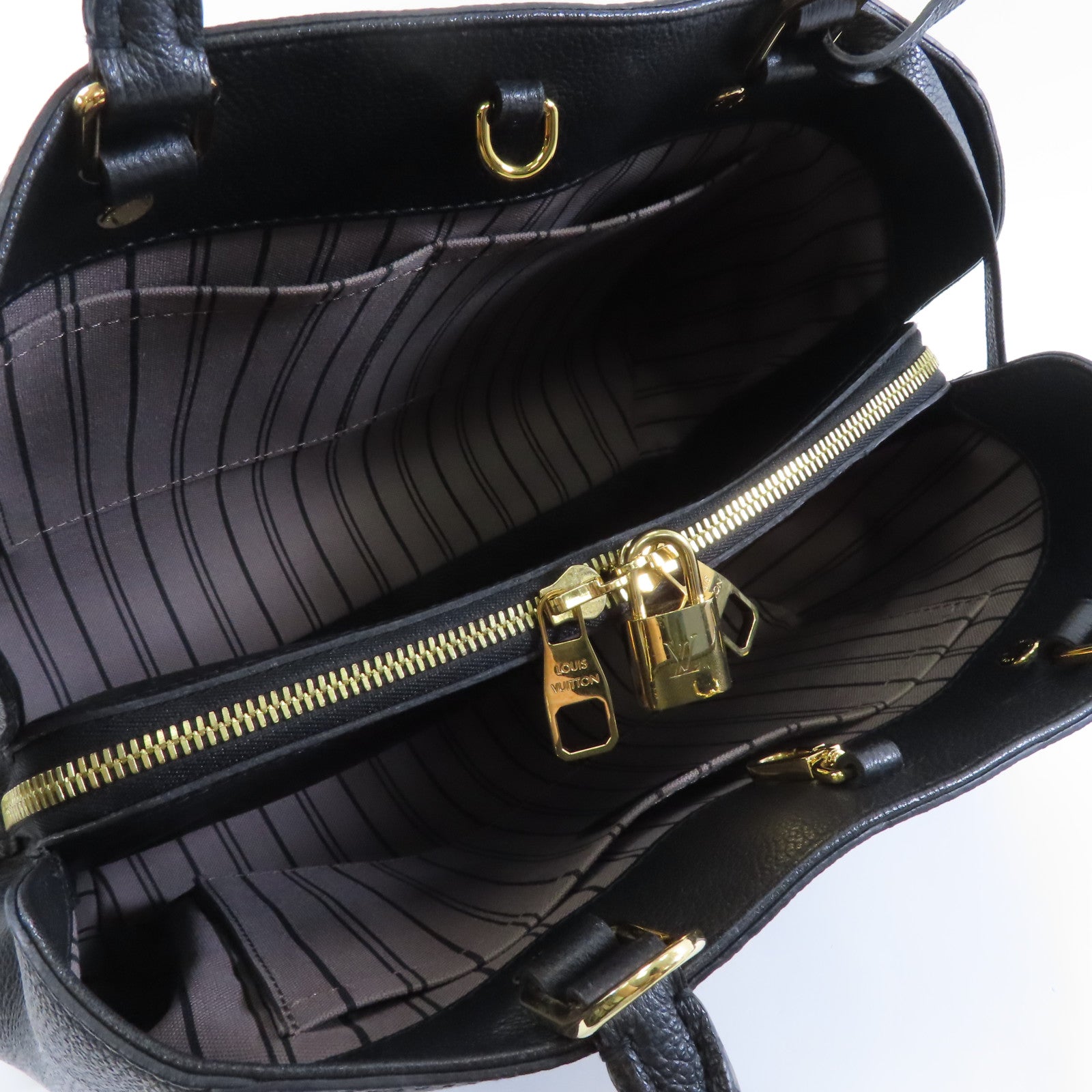LOUIS VUITTON Monogram Empreinte Montaigne MM金扣手挽肩背兩用袋黑色