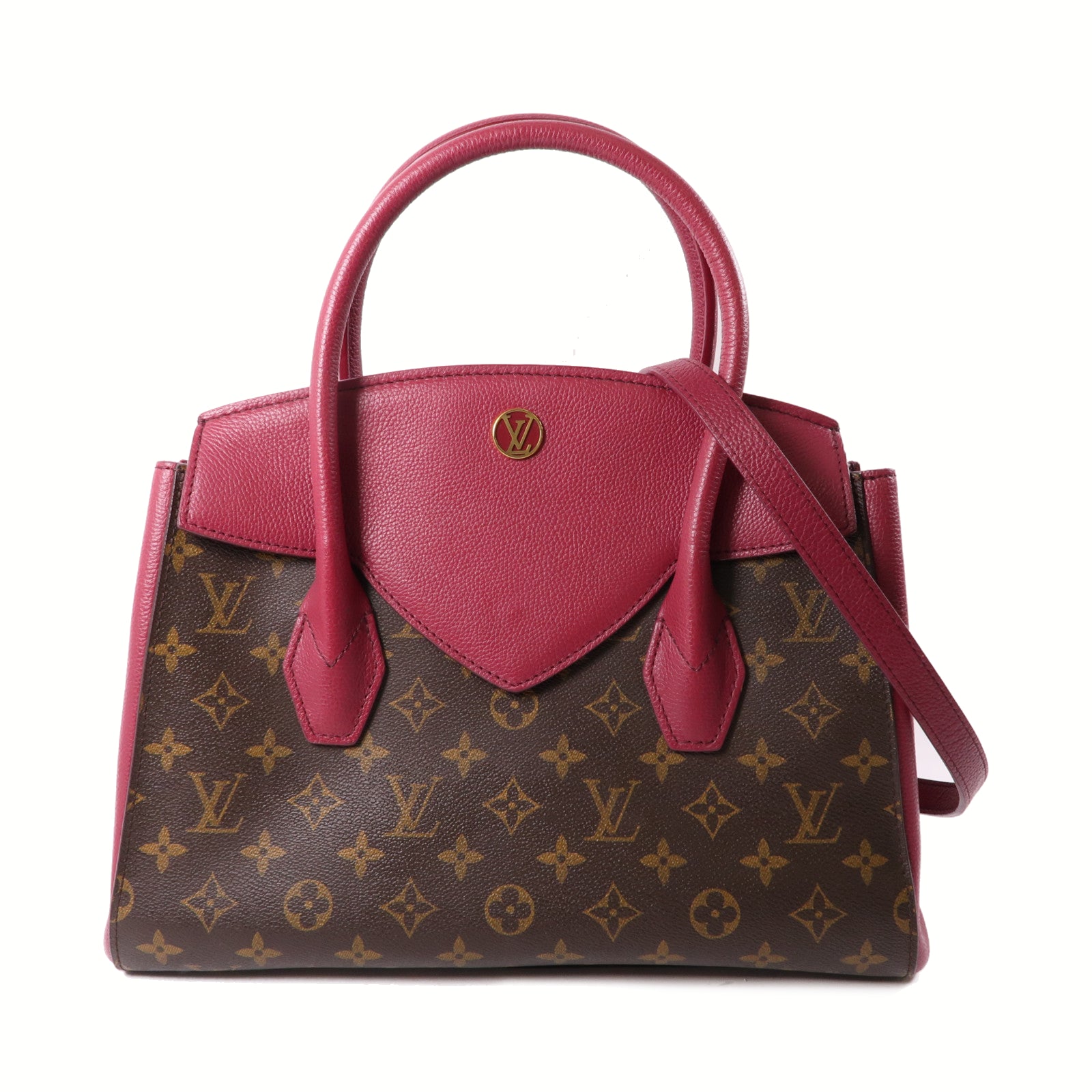 LOUIS VUITTON Monogram Florine金扣手挽肩背兩用袋棕色/紅色