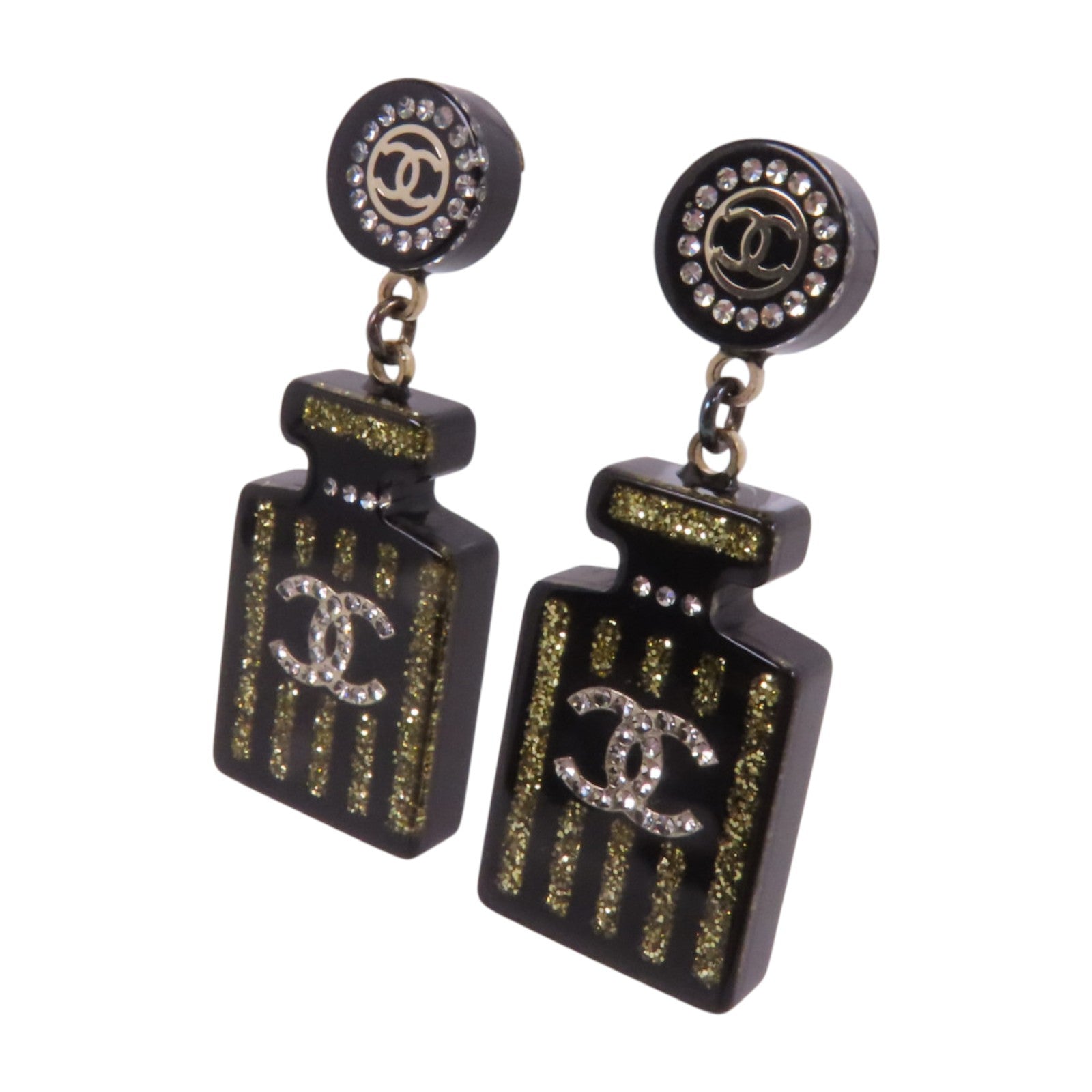 CHANEL PVC/金屬/水鑽Earrings銀扣耳環