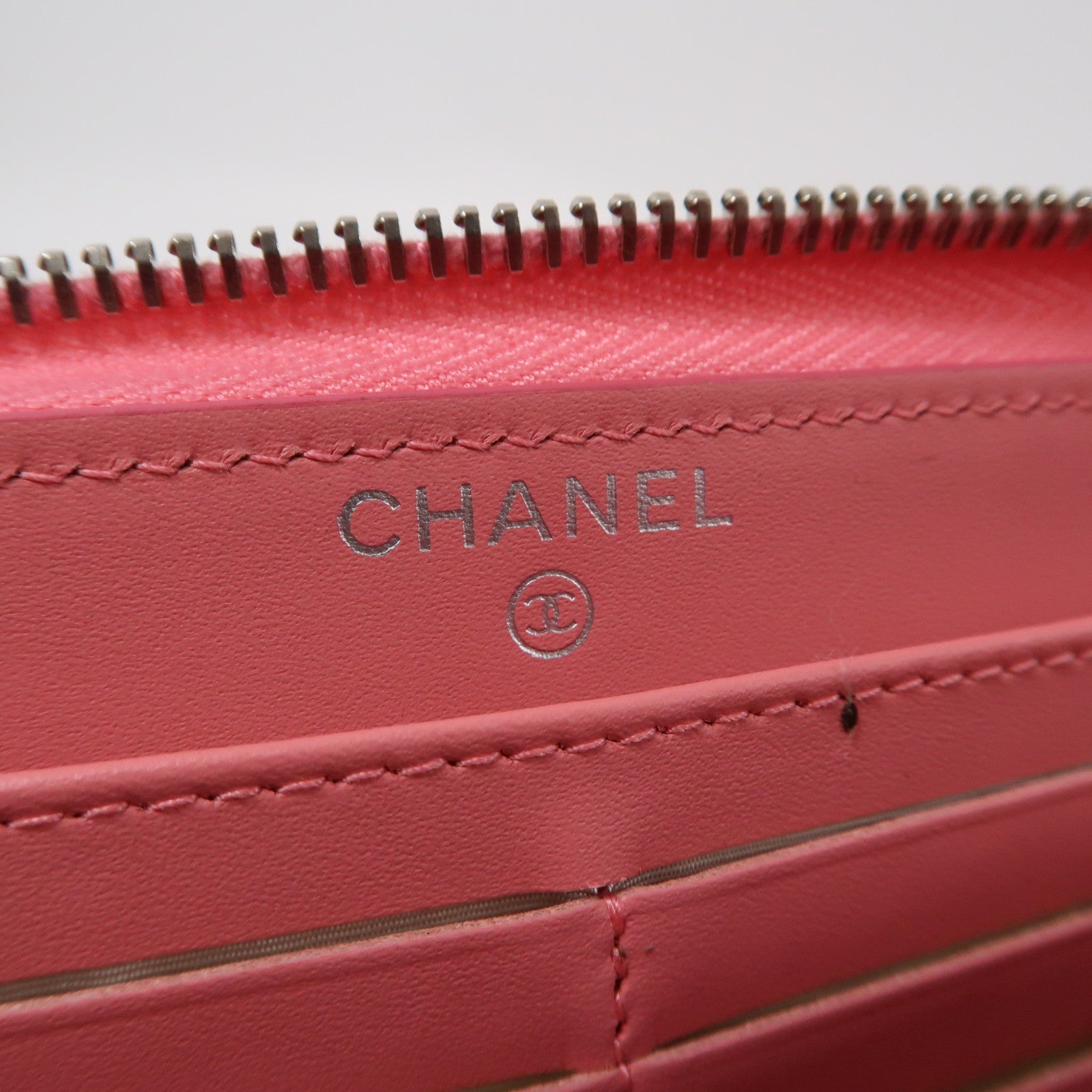 CHANEL 菱格漆皮皮革Long Wallet銀扣長錢包橙色