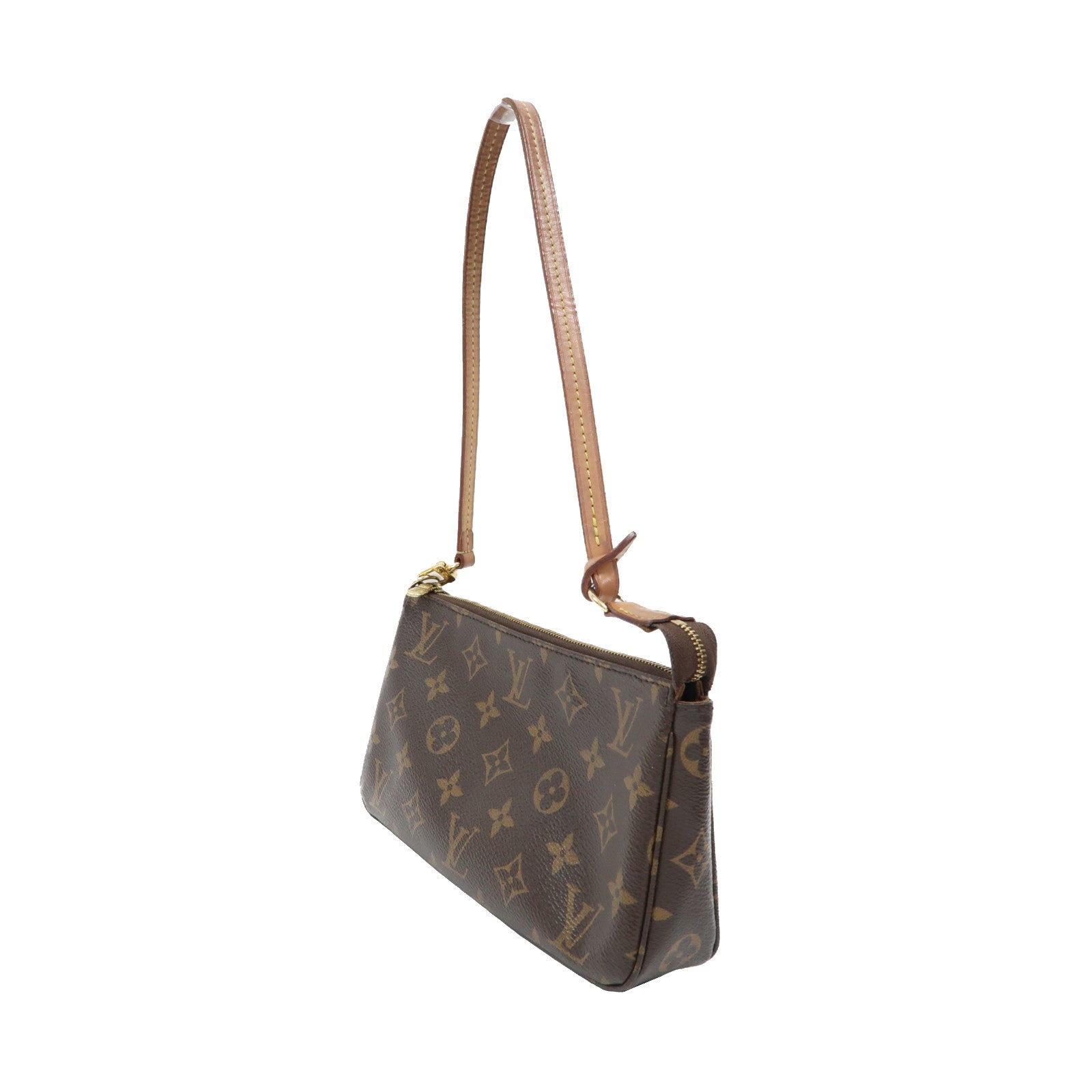 LOUIS VUITTON Monogram Pochette Accessories金扣手挽袋啡色