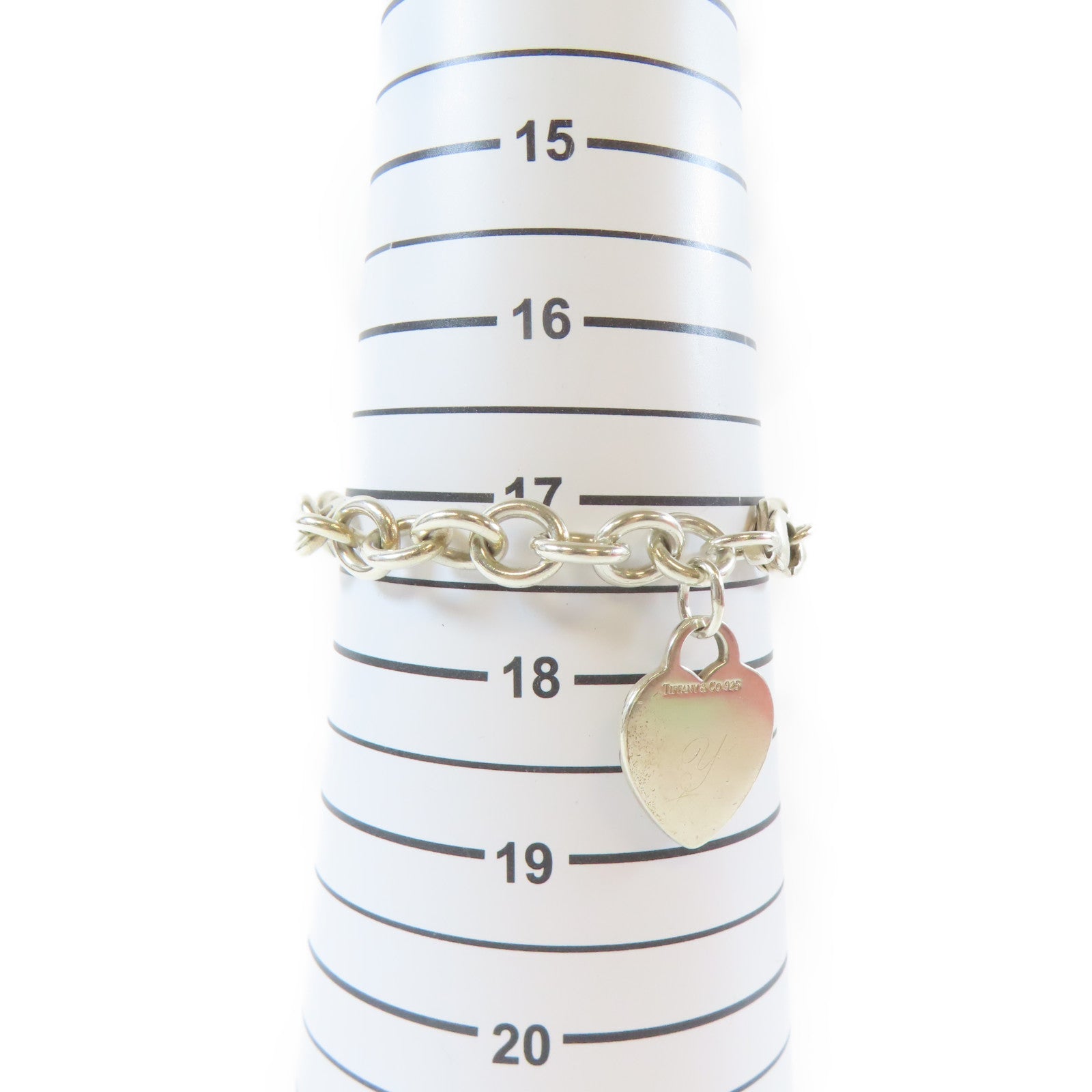 TIFFANY＆CO 925純銀Plain Heart Tag Bracelet手鏈#17.25cm