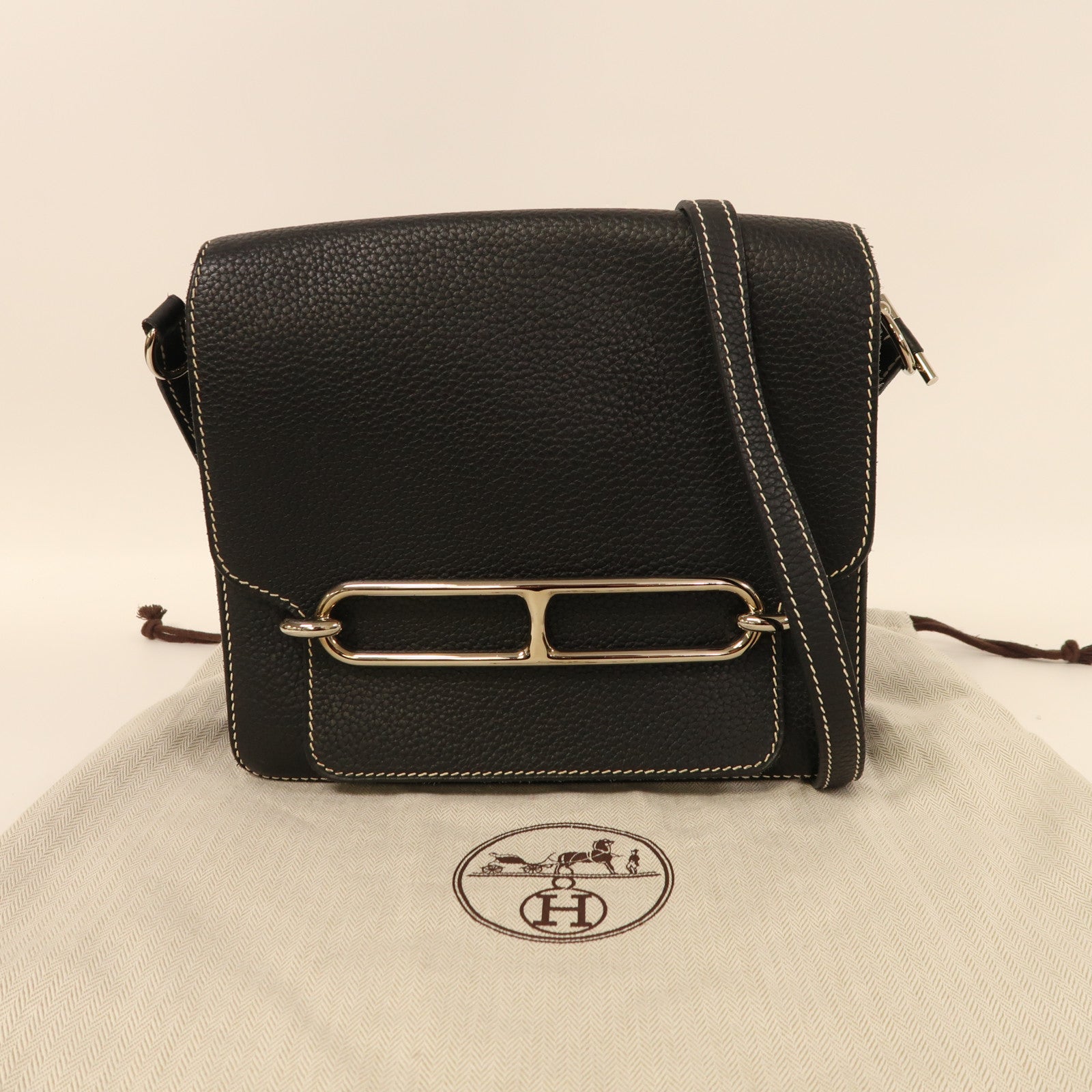 HERMES Clemence皮革Roulis 23肩背袋黑色