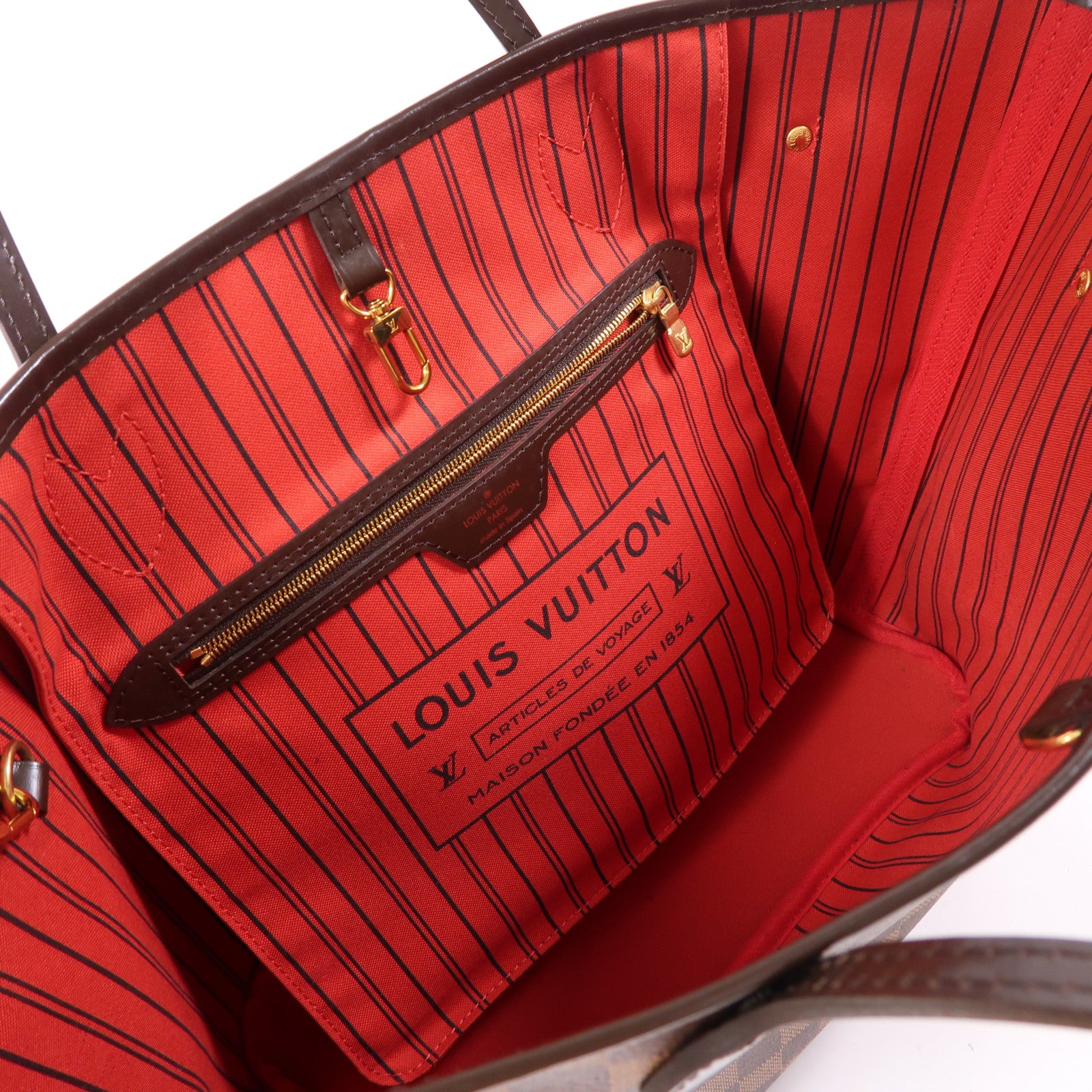 LOUIS VUITTON Damier Neverfull MM金扣肩背袋/手挽袋棕色