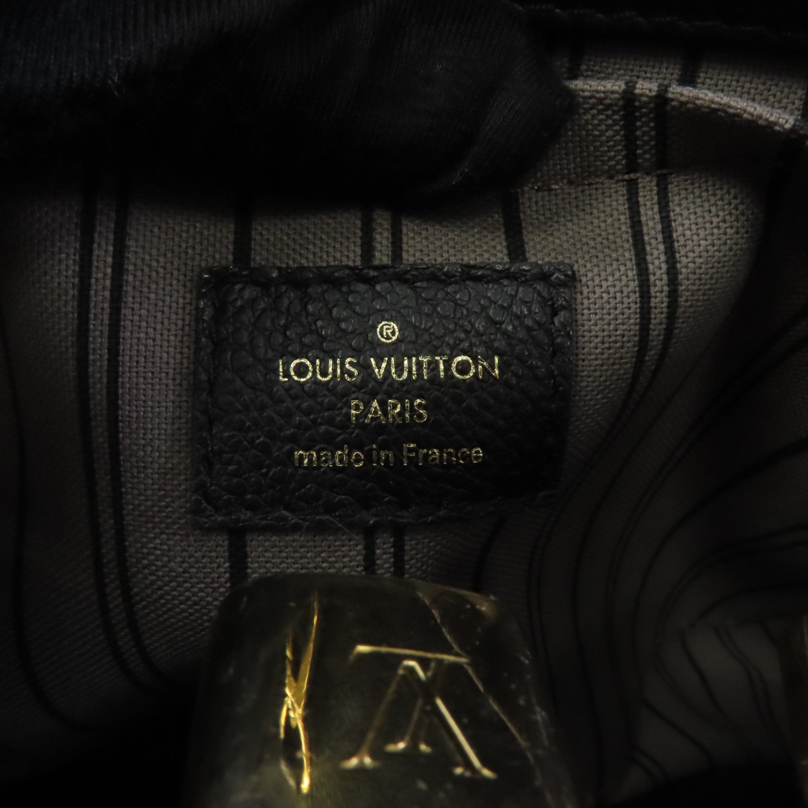 LOUIS VUITTON Monogram Empreinte Montaigne MM金扣手挽肩背兩用袋黑色