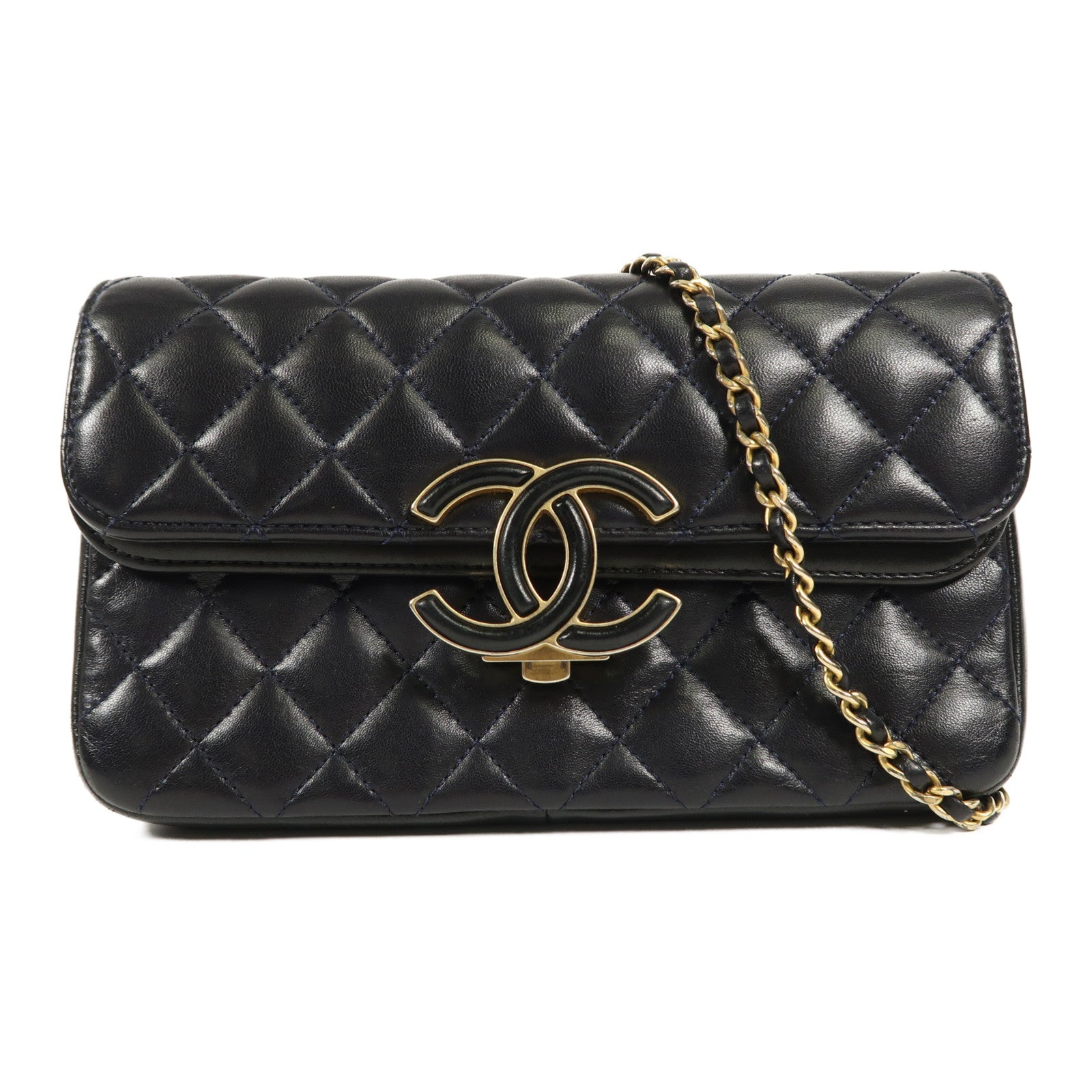 CHANEL 羊皮皮革Shoulder Bag金扣鏈帶肩背袋