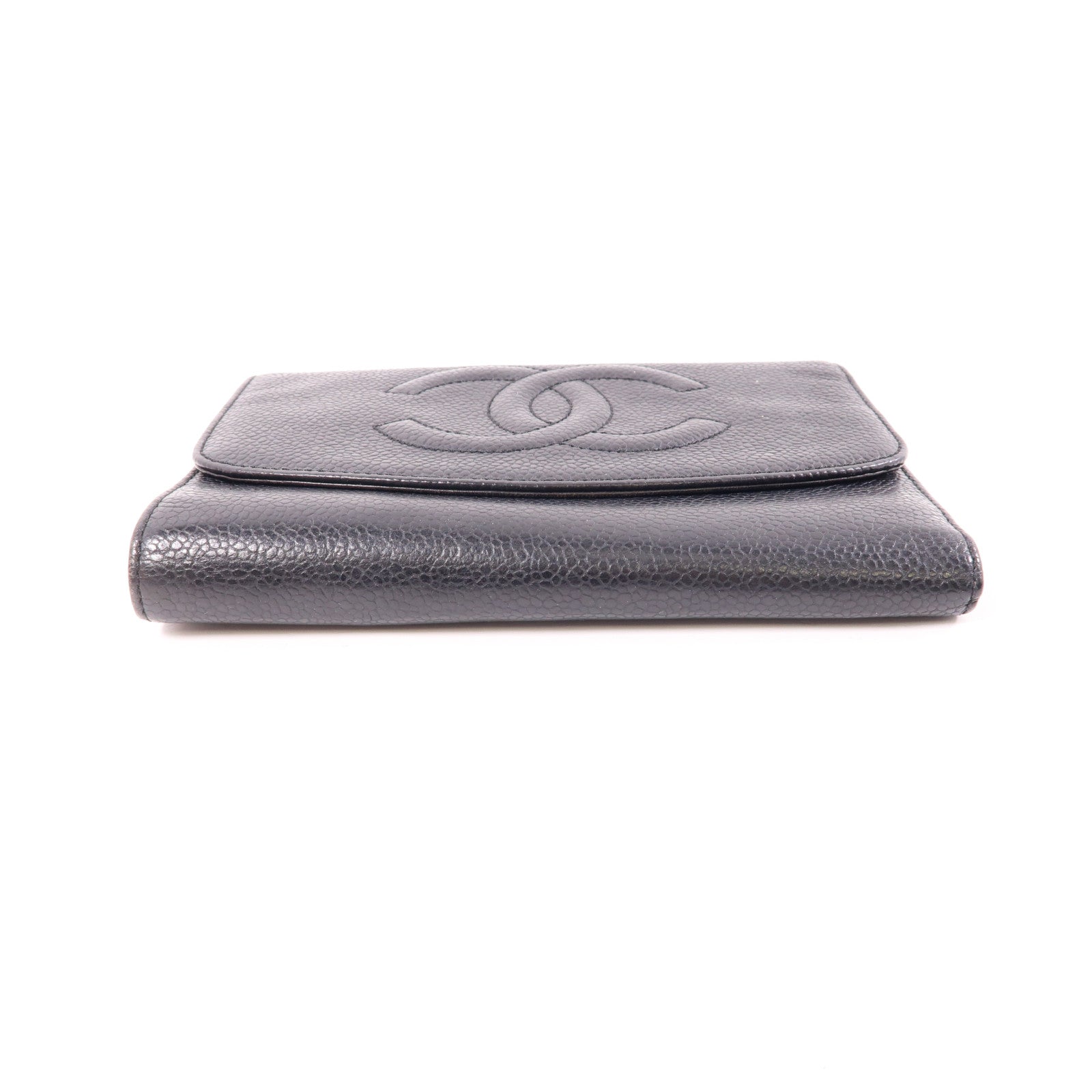 CHANEL 牛皮皮革Wallet金扣長錢包黑色