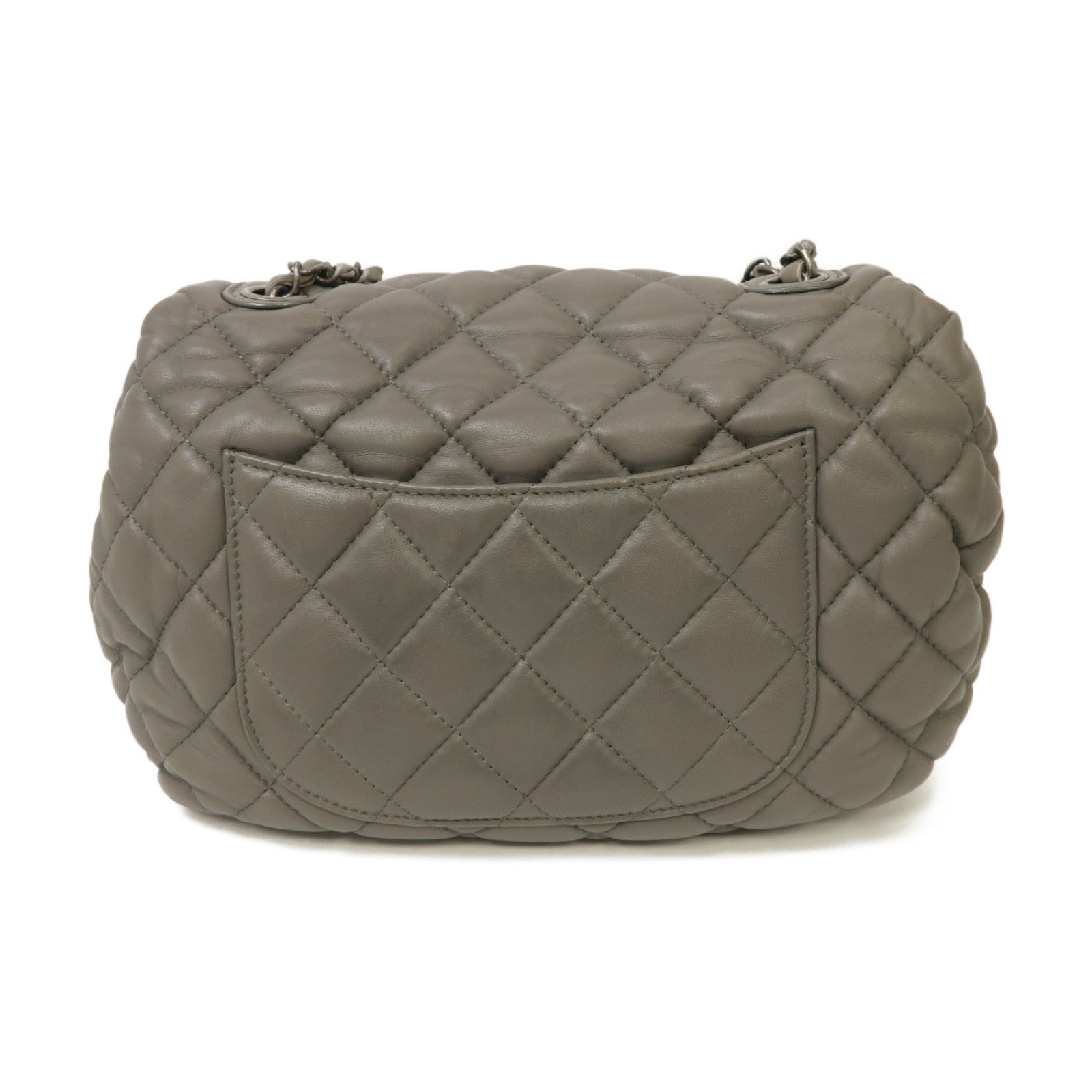 CHANEL 【激減優惠】菱格羊皮皮革Chain Shoulder Bag銀扣鏈帶肩背袋灰色