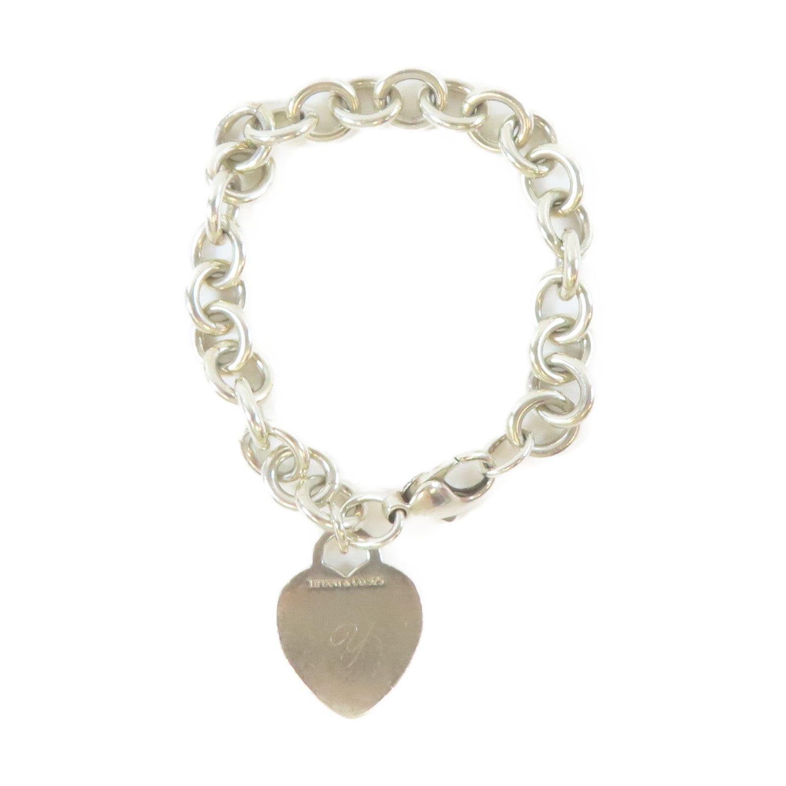 TIFFANY＆CO 925純銀Plain Heart Tag Bracelet手鏈#17.25cm