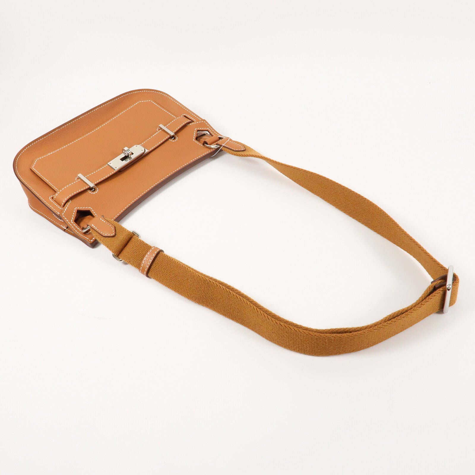HERMES Evercolor皮革Mini Jypsiere銀扣肩背袋Gold