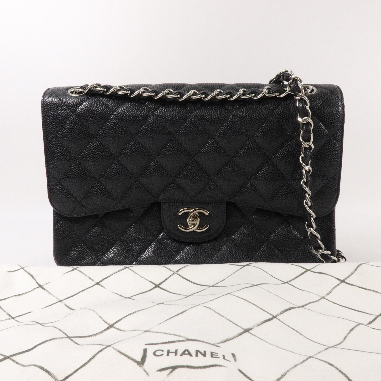 CHANEL 牛皮皮革Large Classic鏈帶肩背袋