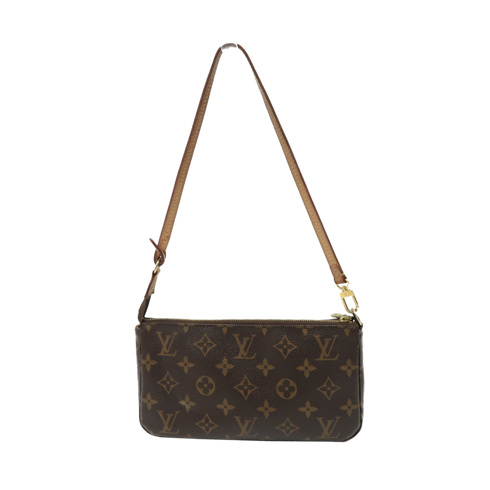 LOUIS VUITTON Monogram Pochette Accessories金扣手挽袋啡色