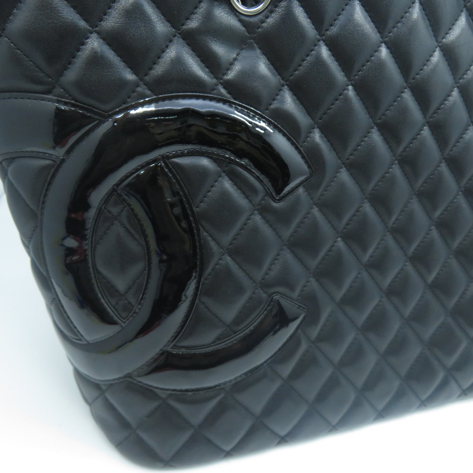 CHANEL 菱格牛皮皮革Cambon Line Tote Bag銀扣手挽袋黑色