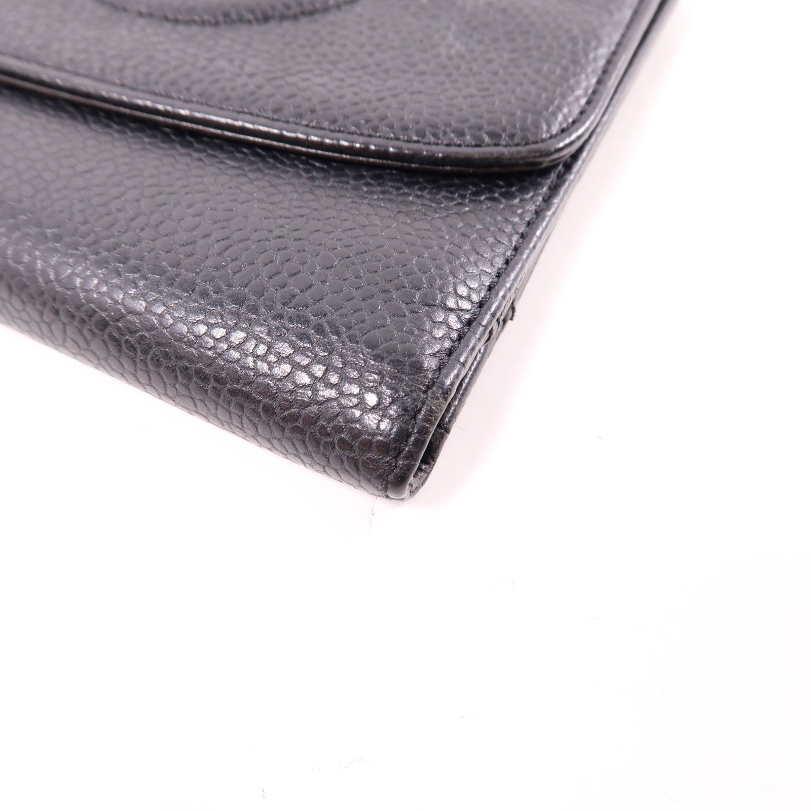 CHANEL 牛皮皮革Wallet金扣長錢包黑色