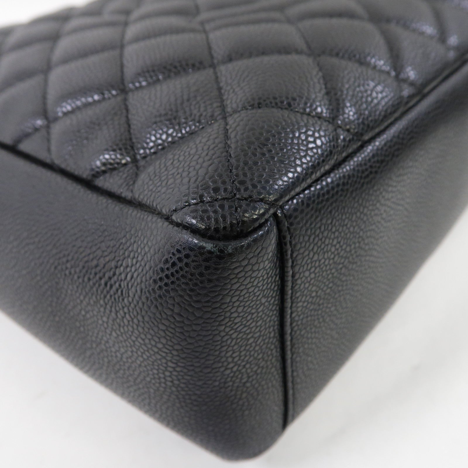 CHANEL 菱格Caviar皮革PST Petite Shopping Tote Bag 金扣肩背袋黑色