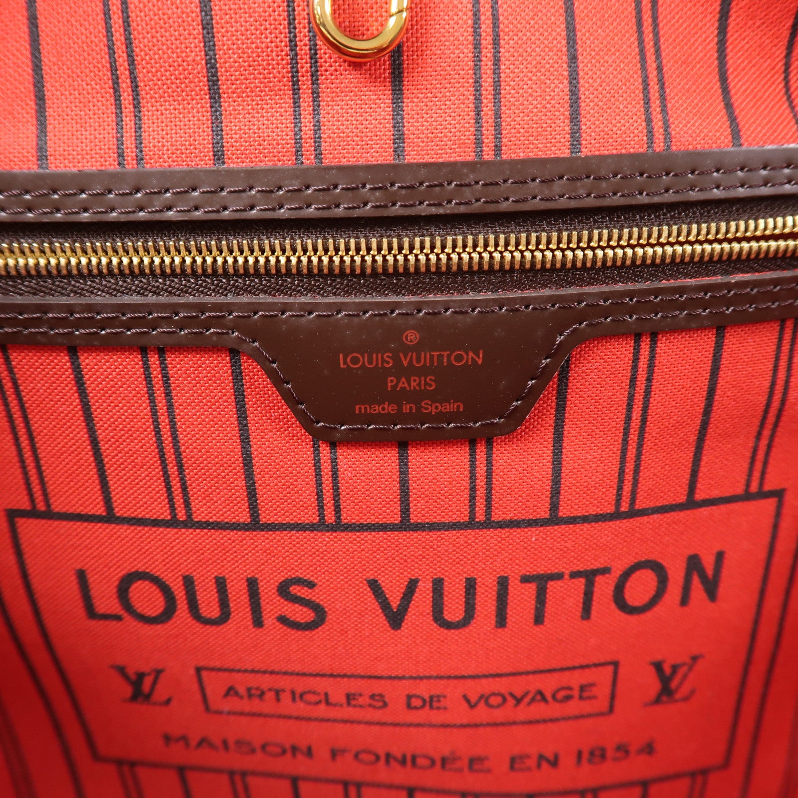 LOUIS VUITTON Damier Neverfull MM金扣肩背袋/手挽袋棕色