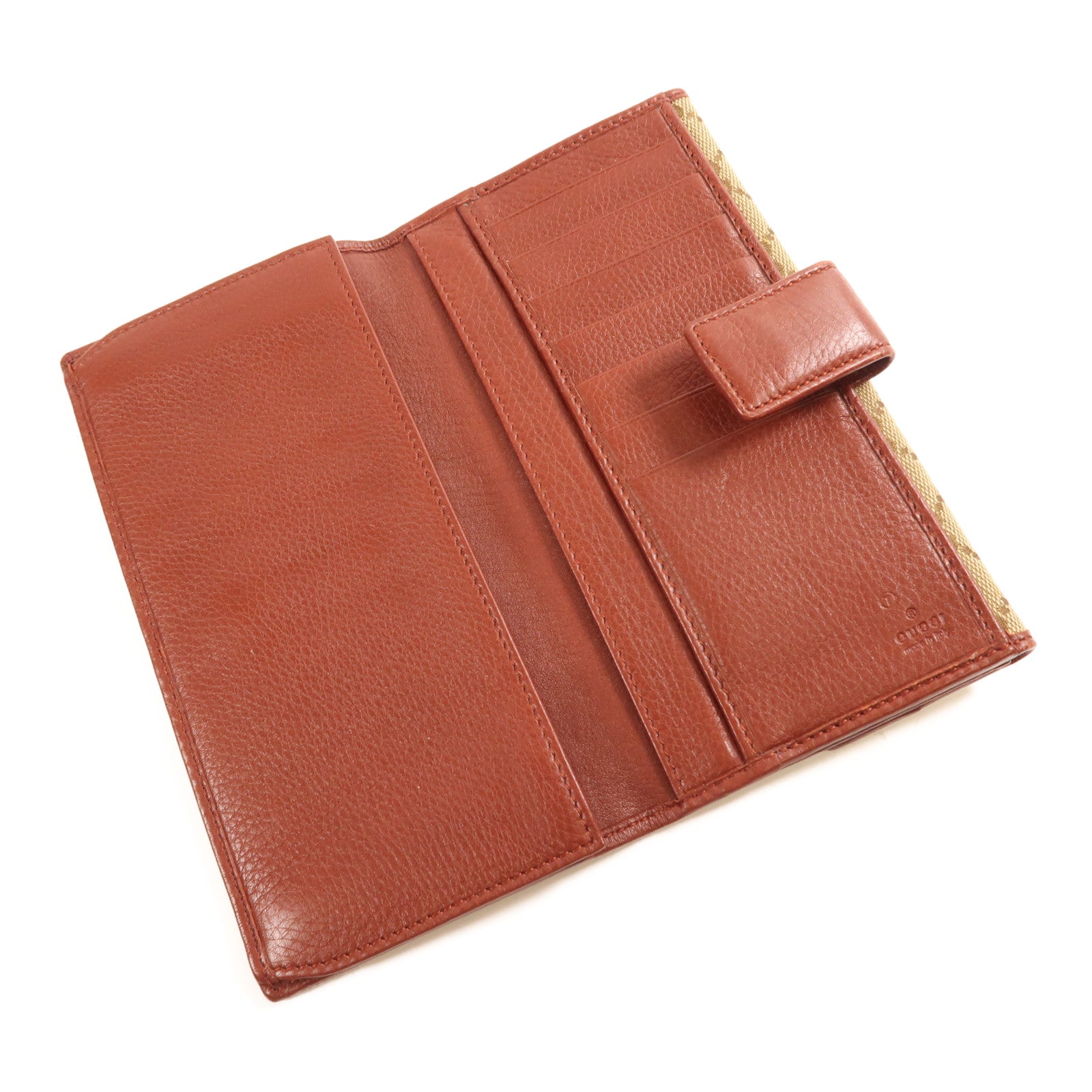 GUCCI 帆布/皮革Long Wallet金扣長錢包