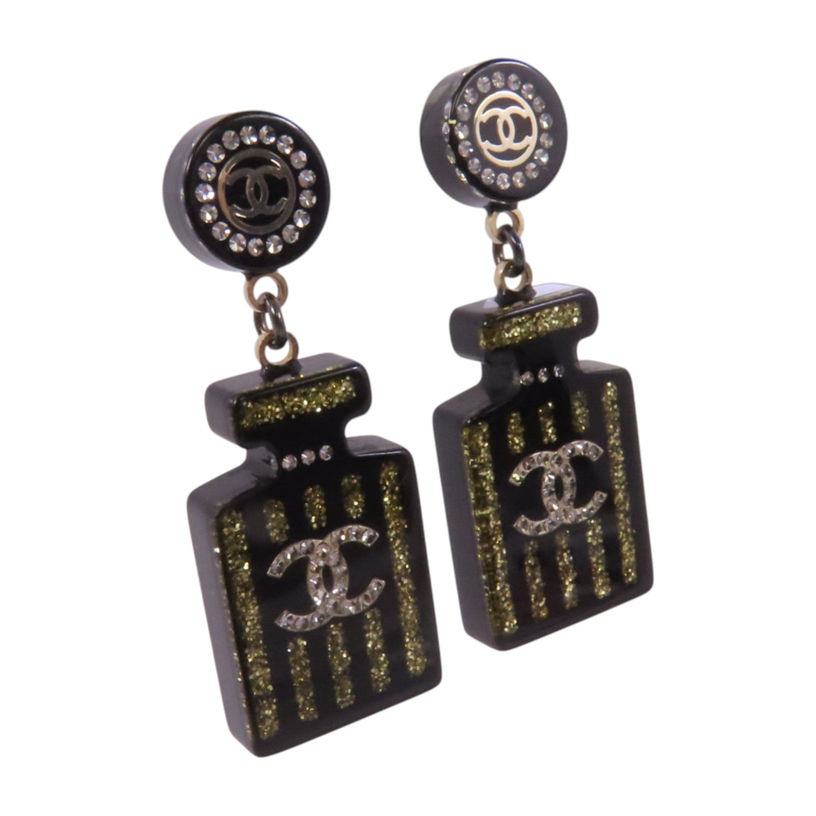CHANEL PVC/金屬/水鑽Earrings銀扣耳環