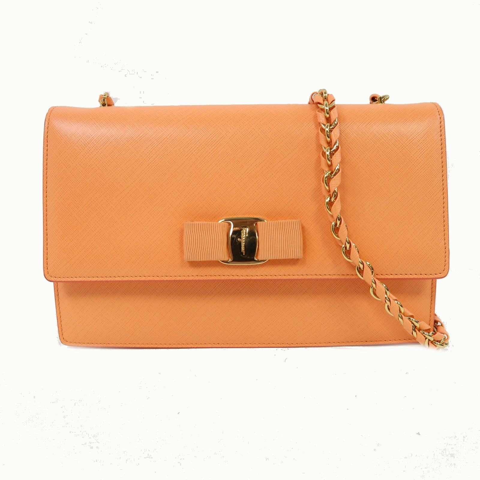 Salvatore Ferragamo 【激減優惠】牛皮皮革Chain Shoulder金扣鏈帶肩背袋橘粉色