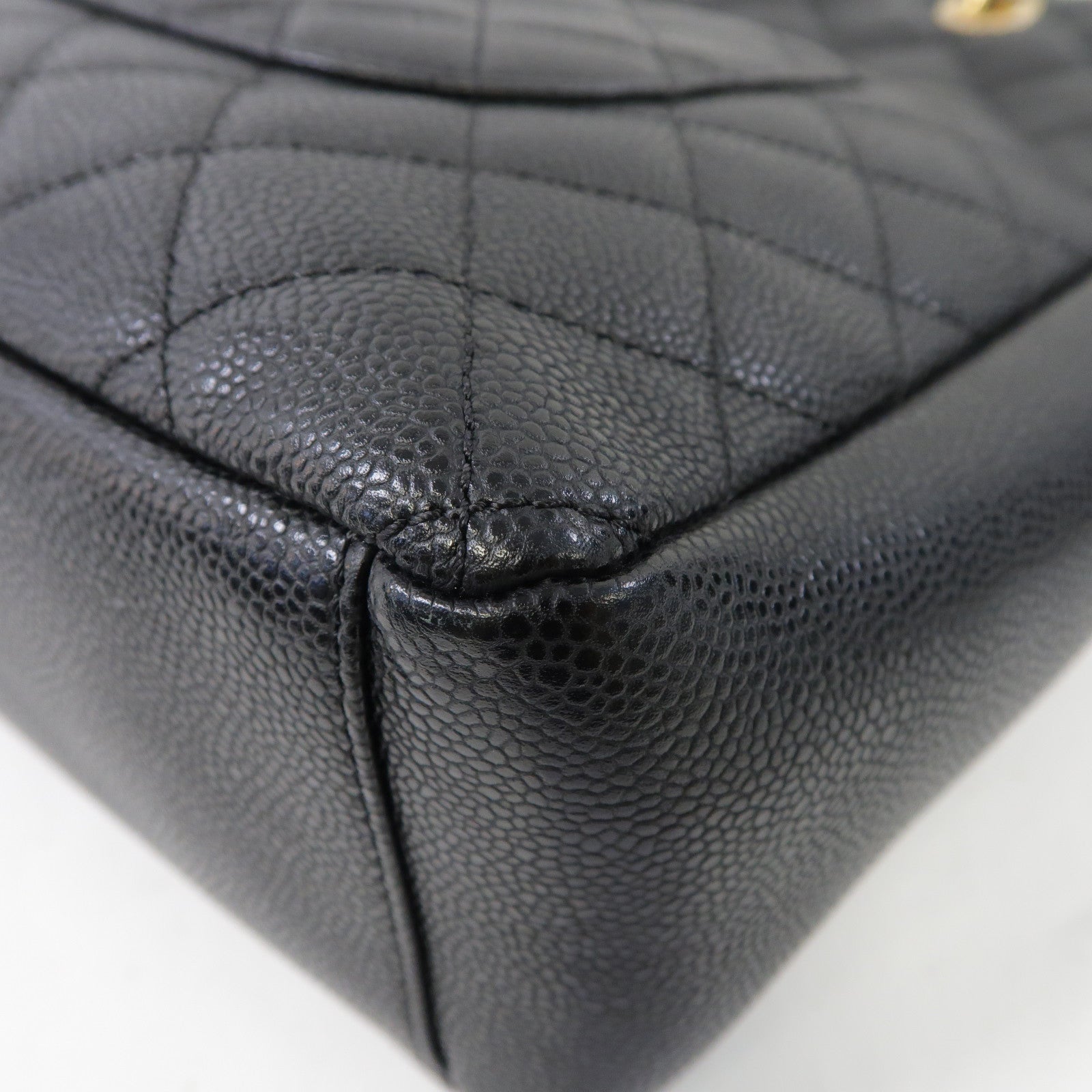 CHANEL 菱格Caviar皮革PST Petite Shopping Tote Bag 金扣肩背袋黑色