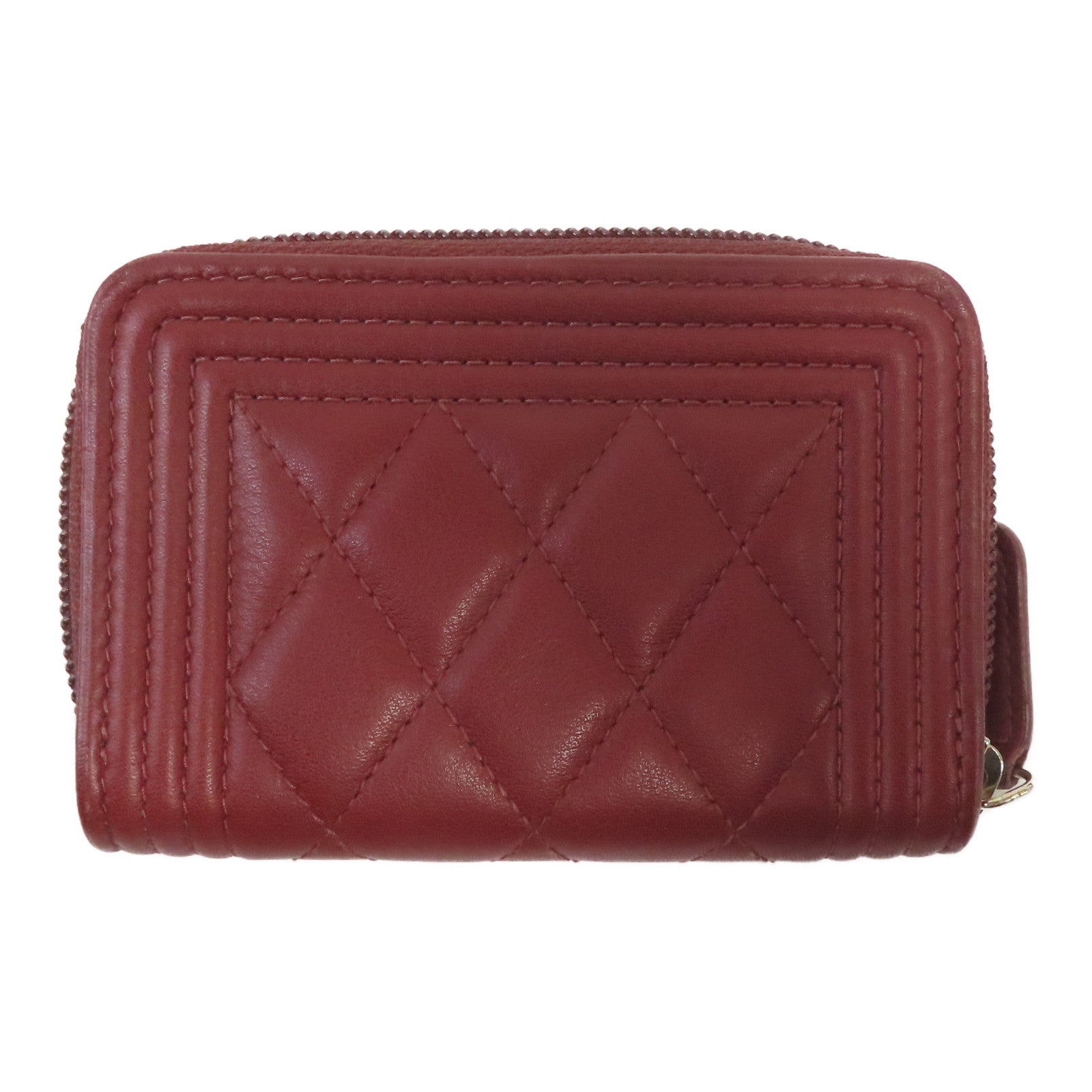 CHANEL 菱格羊皮皮革Boy Chanel Zipped Coin Case銀扣零錢包紅色