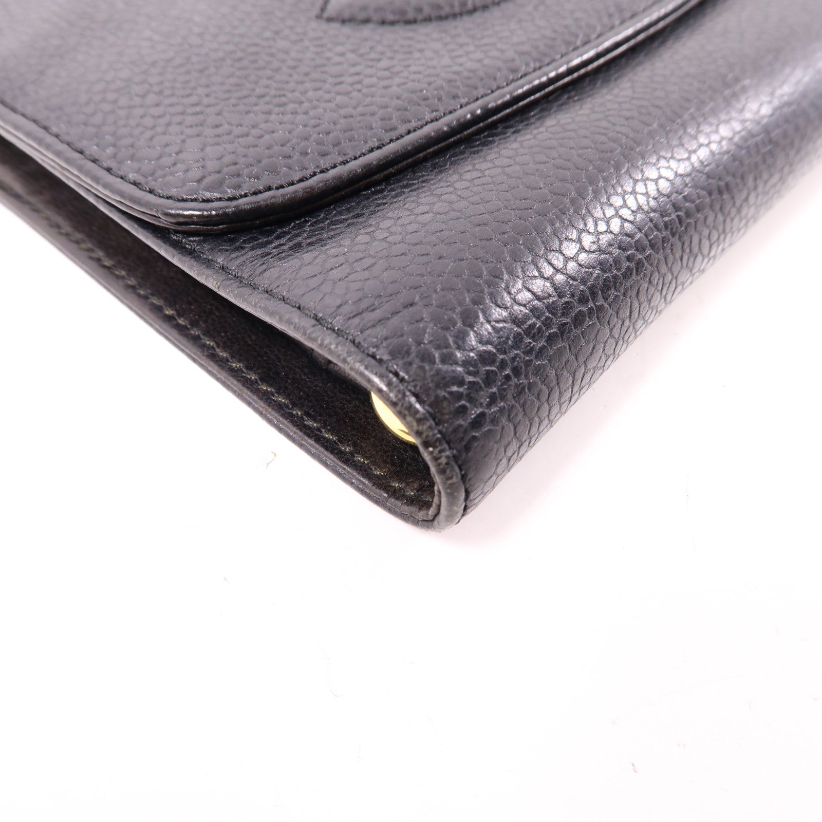 CHANEL 牛皮皮革Wallet金扣長錢包黑色