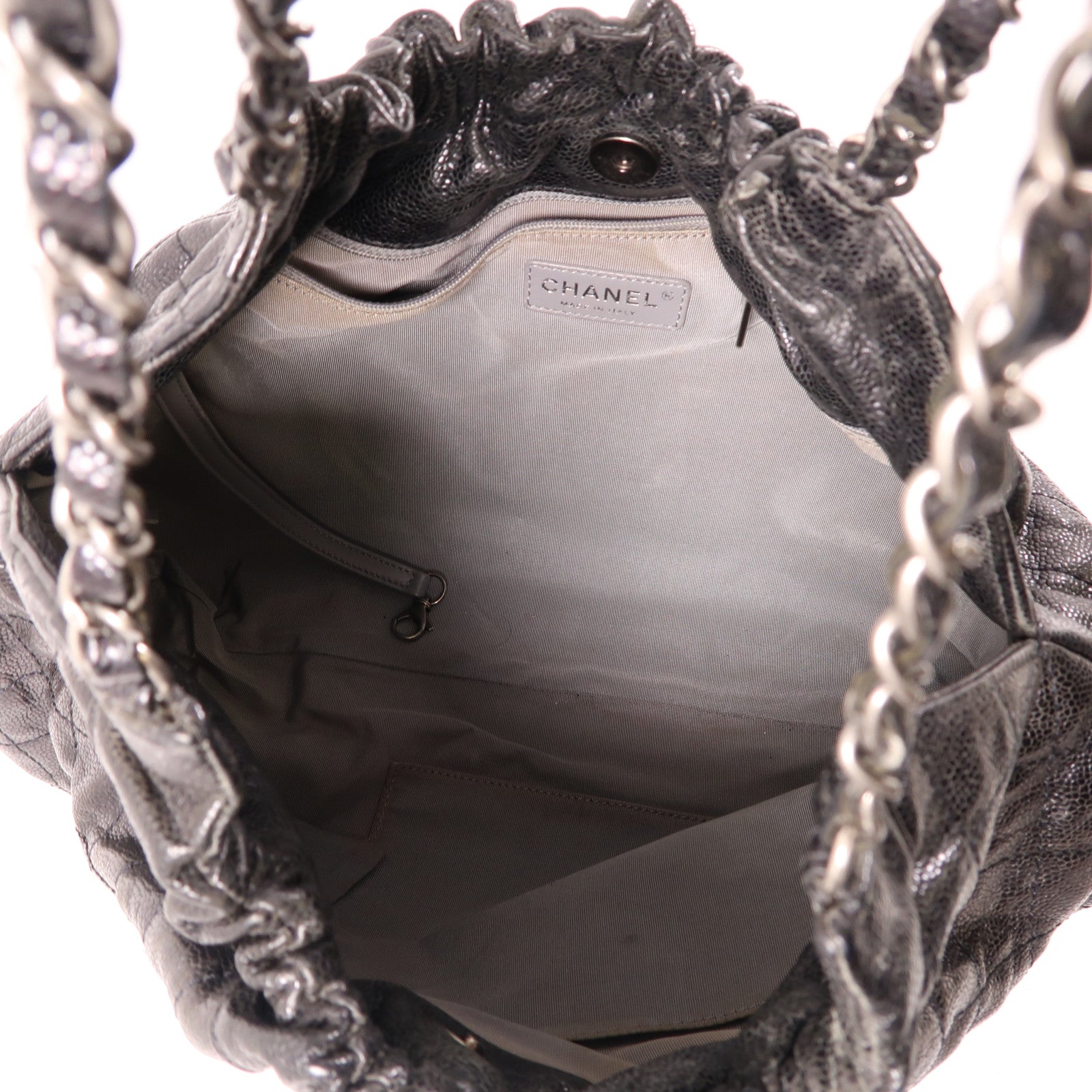 CHANEL 菱格牛皮皮革Chain Shoulder銀扣肩背袋黑色