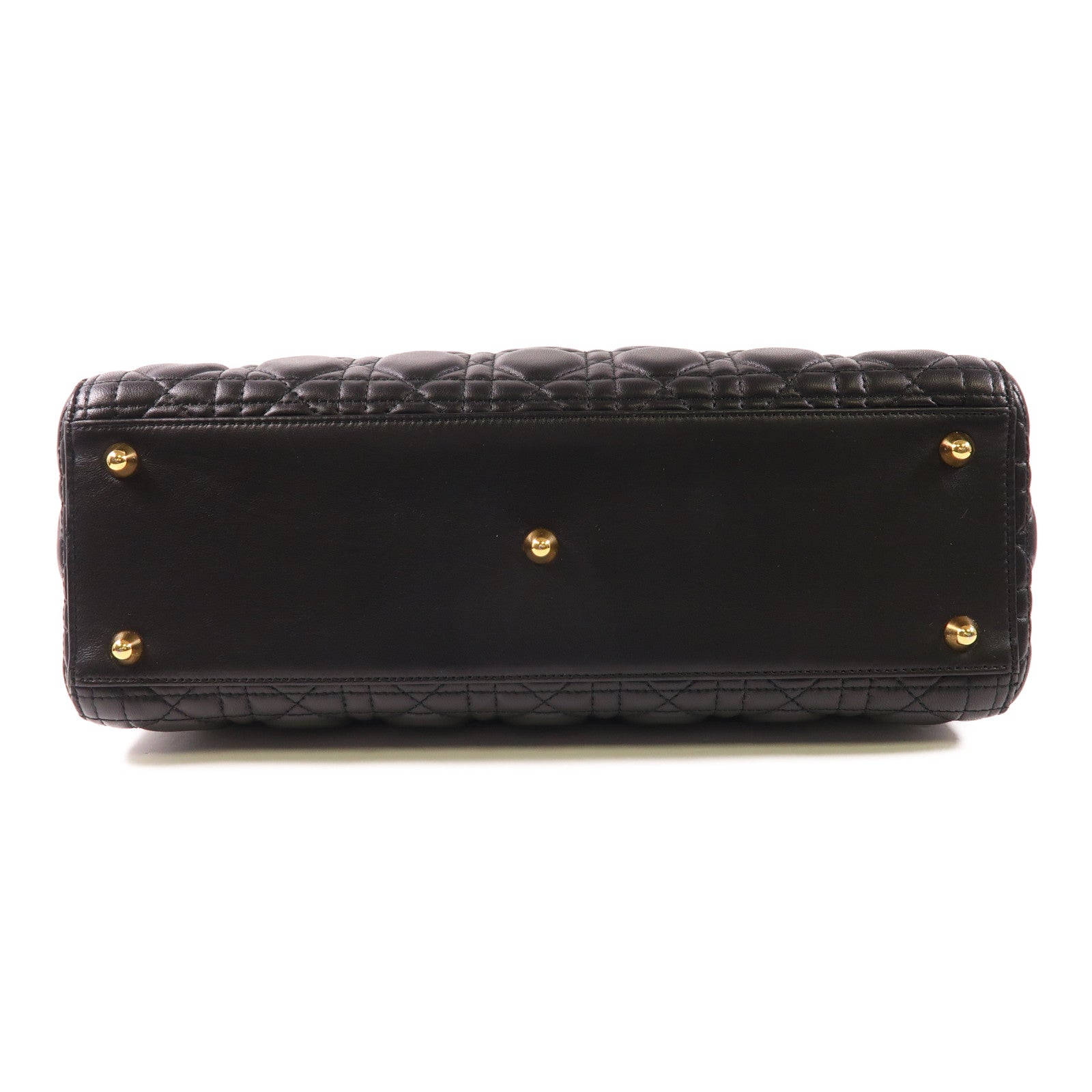 Dior CD GHW Lady Dior GM 2 Way Shoulder Bag Calfskin Leather Black