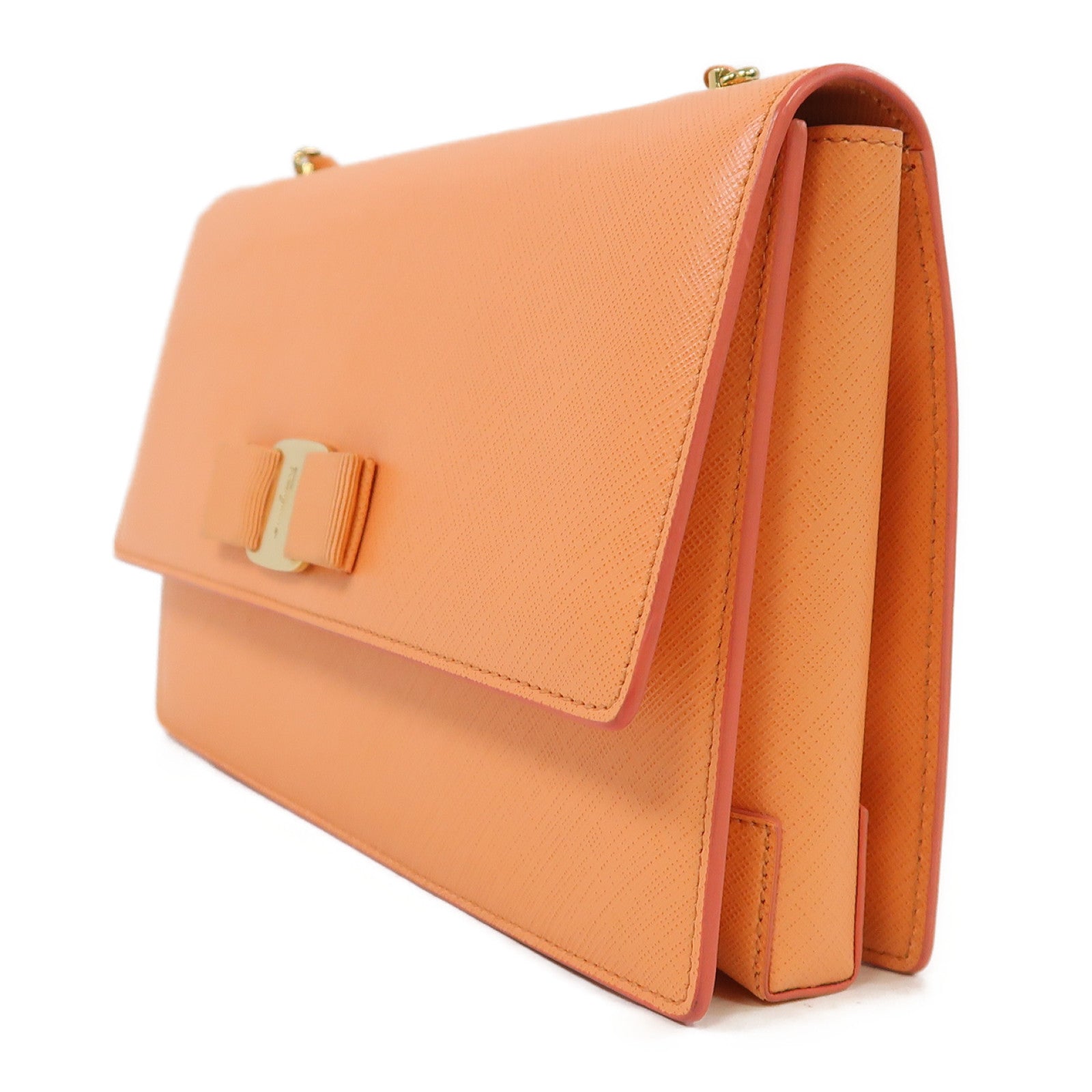 Salvatore Ferragamo 【激減優惠】牛皮皮革Chain Shoulder金扣鏈帶肩背袋橘粉色