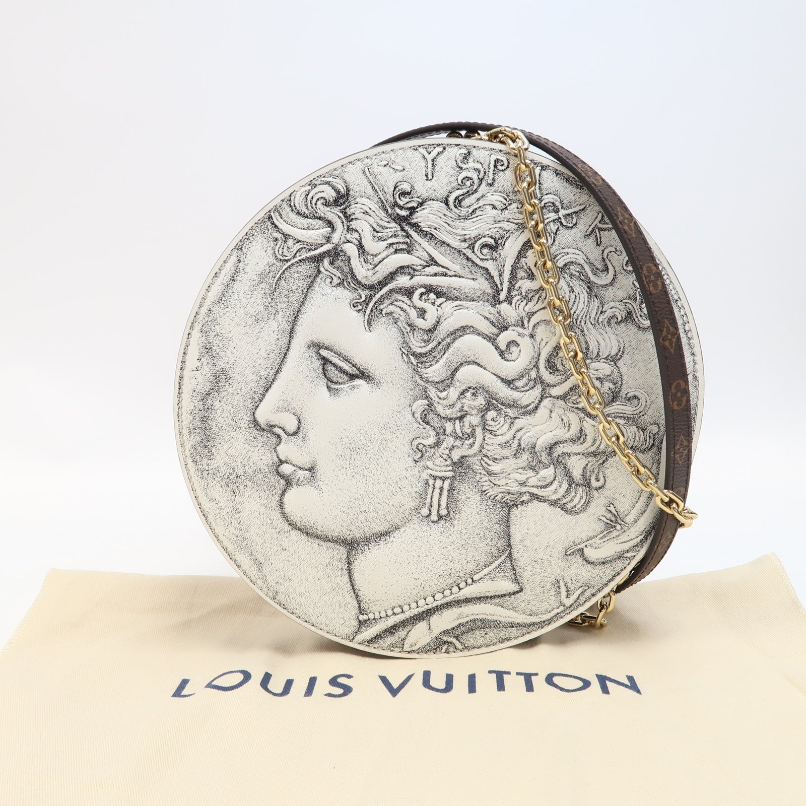 LOUIS VUITTON 塗層帆布Fornasetti Pochette Tete金扣肩背袋白色/紅色