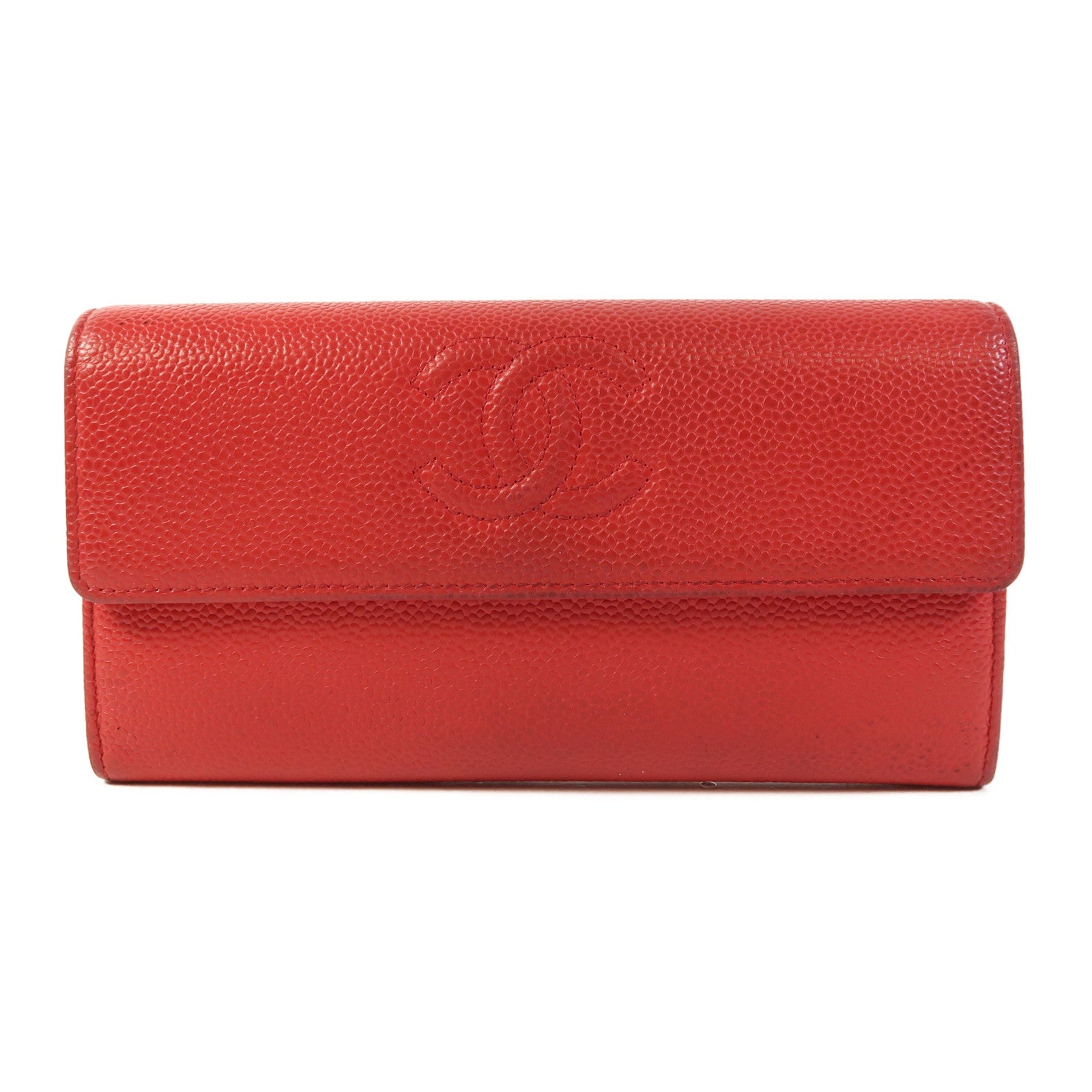 CHANEL CC Long Wallet Calfskin Leather Red