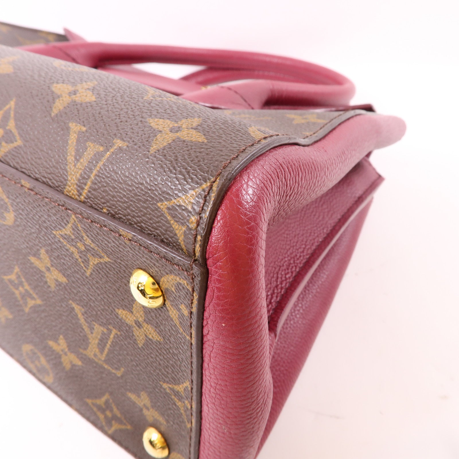 LOUIS VUITTON Monogram Florine金扣手挽肩背兩用袋棕色/紅色