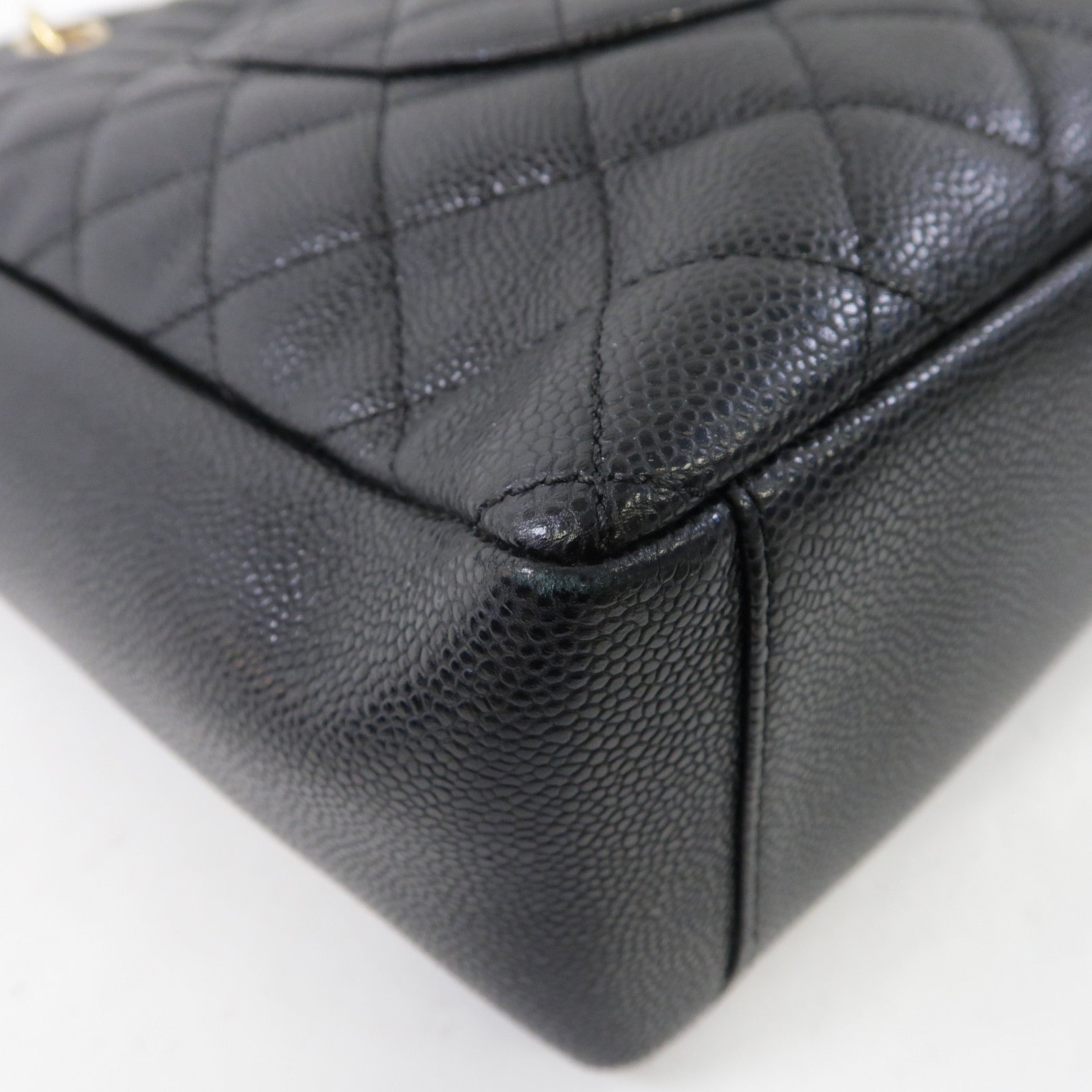CHANEL 菱格Caviar皮革PST Petite Shopping Tote Bag 金扣肩背袋黑色