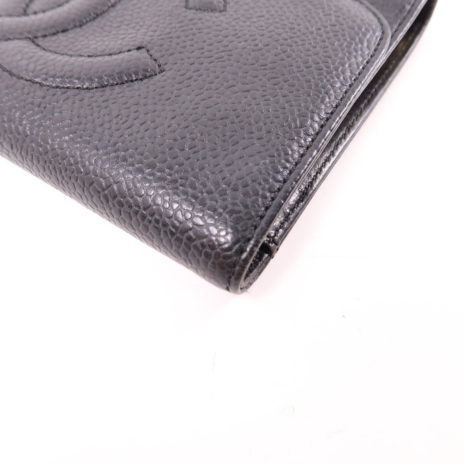 CHANEL 牛皮皮革Wallet金扣長錢包黑色