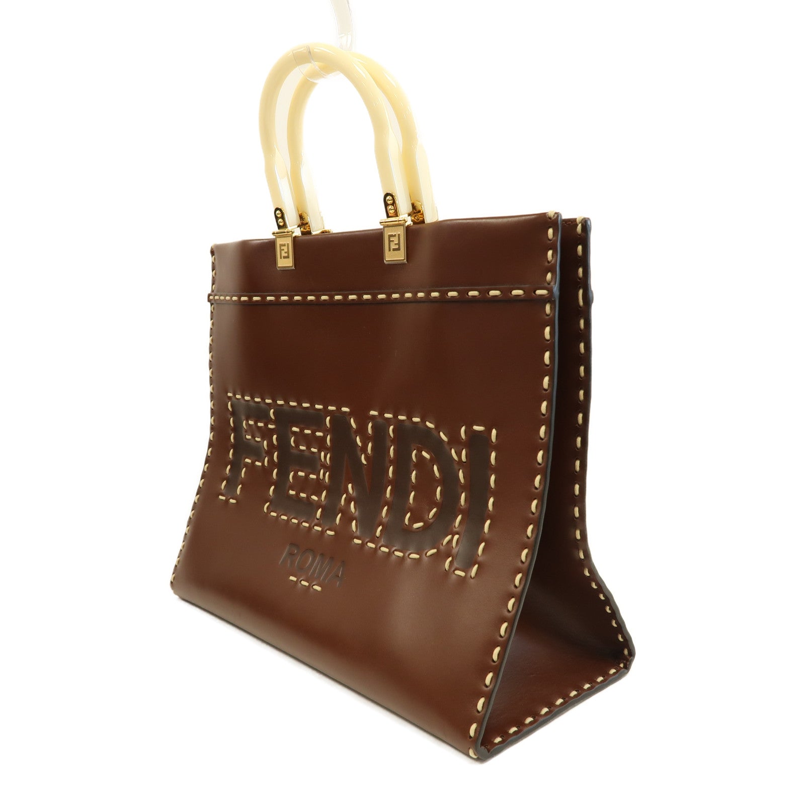 FENDI 牛皮皮革Fendi Sunshine Medium金扣手挽肩背兩用袋啡色