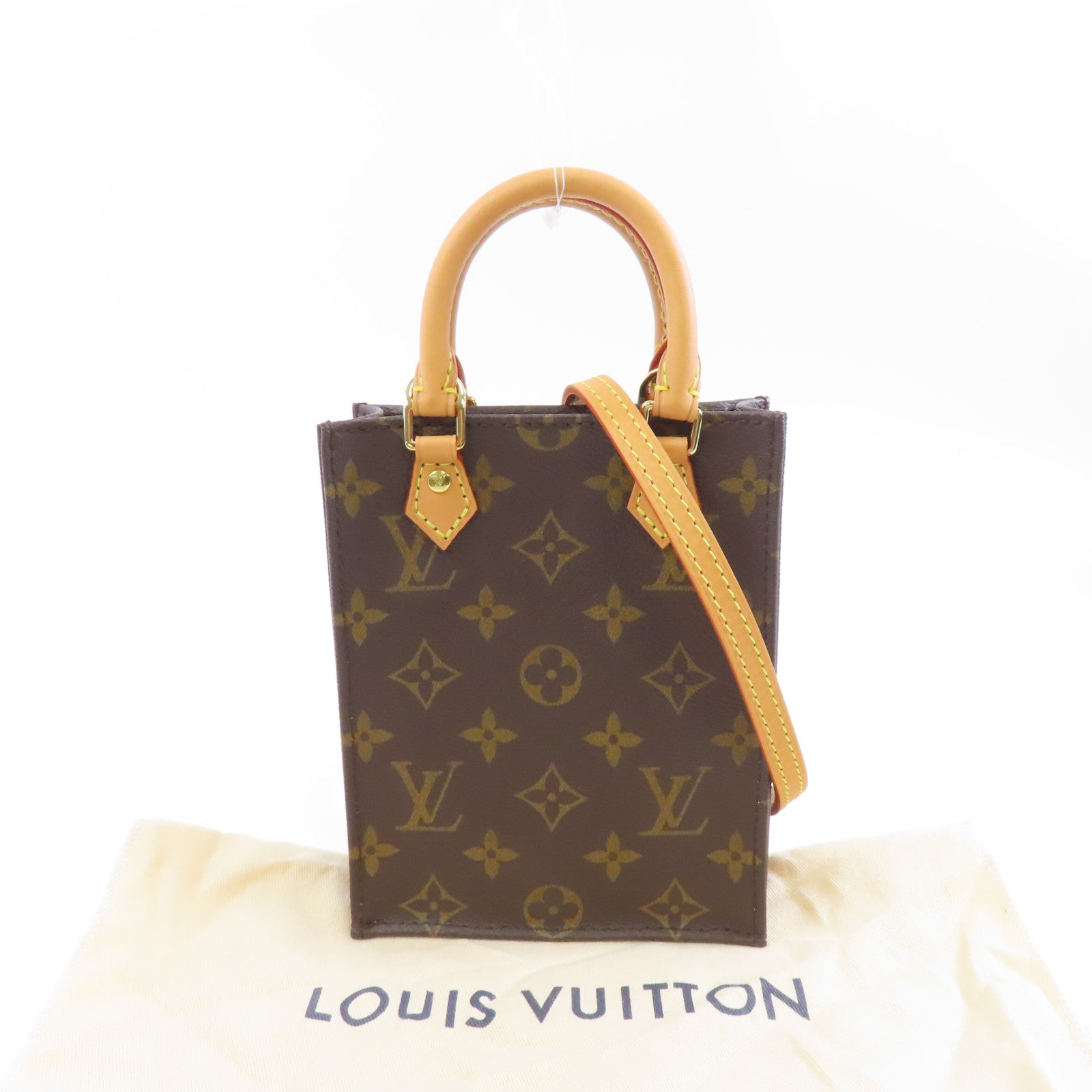 LOUIS VUITTON 【激減優惠】Monogram Petit Sac Plat金扣手挽肩背兩用袋啡色