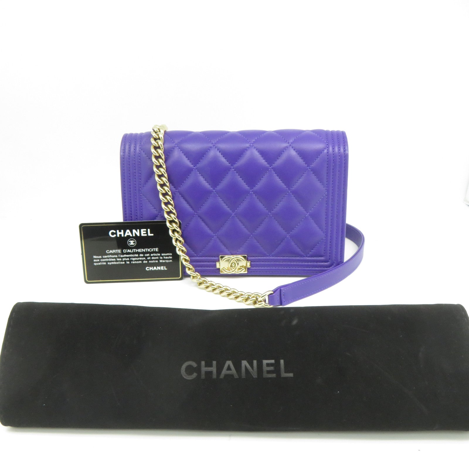 CHANEL 【激減優惠】菱格羊皮皮革Boy Shoulder Bag金扣鏈帶肩背袋紫色