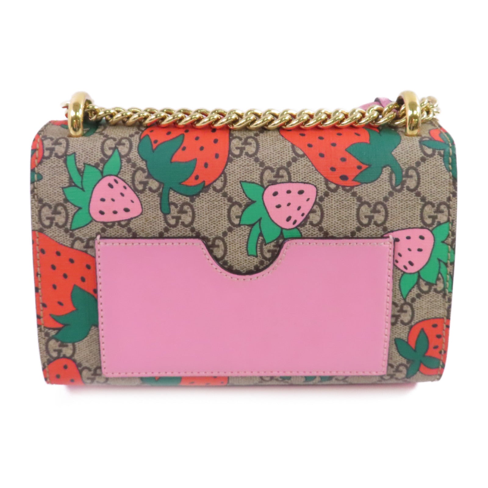 GUCCI 塗層帆布GG Supreme Padlock Small Shoulder Bag金扣鏈帶肩背袋啡色/粉紅色/紅色