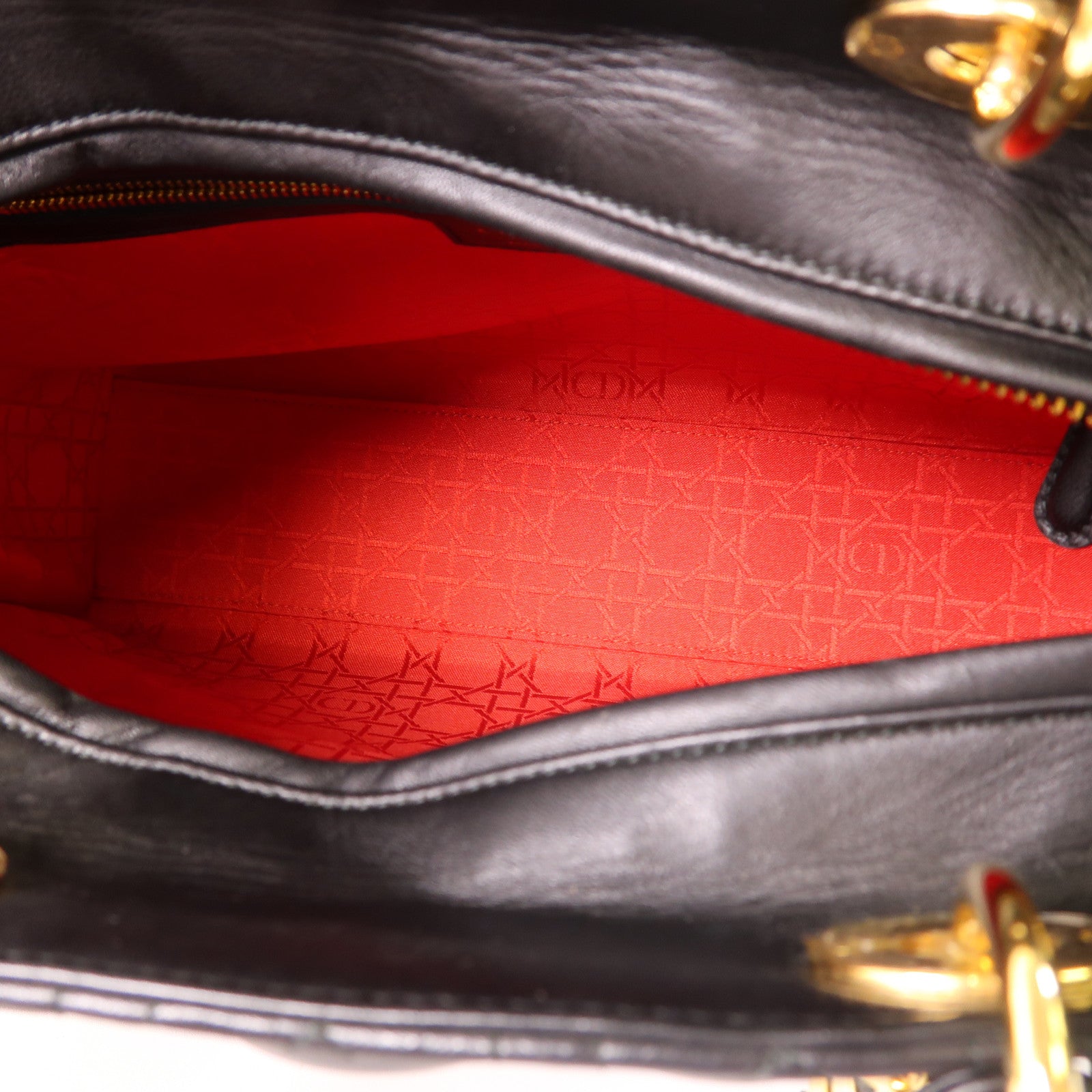 Dior CD GHW Lady Dior GM 2 Way Shoulder Bag Calfskin Leather Black
