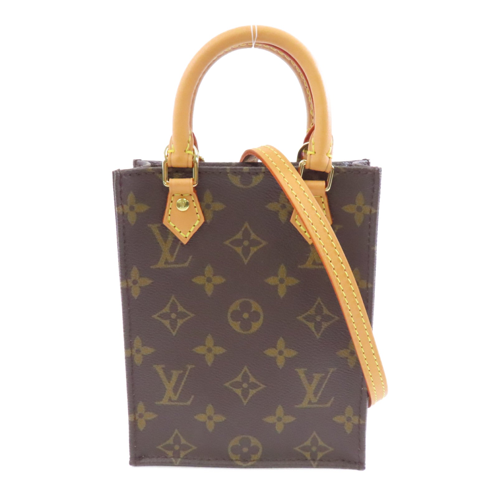 LOUIS VUITTON 【激減優惠】Monogram Petit Sac Plat金扣手挽肩背兩用袋啡色