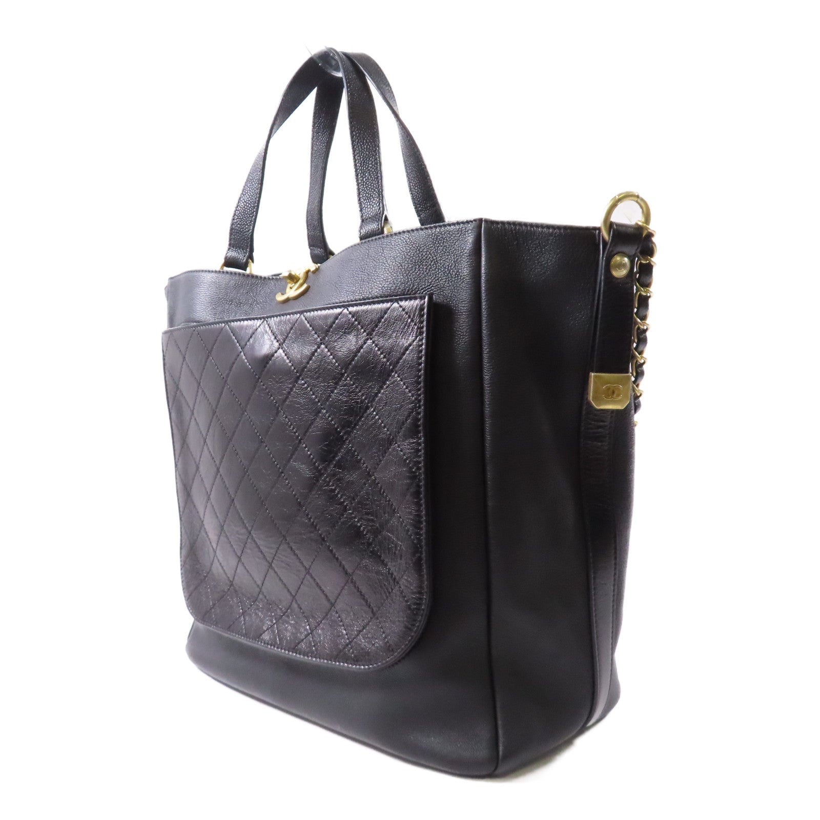 CHANEL 【激減優惠】牛皮皮革2Way Shoulder Bag金扣手挽肩背兩用袋黑色