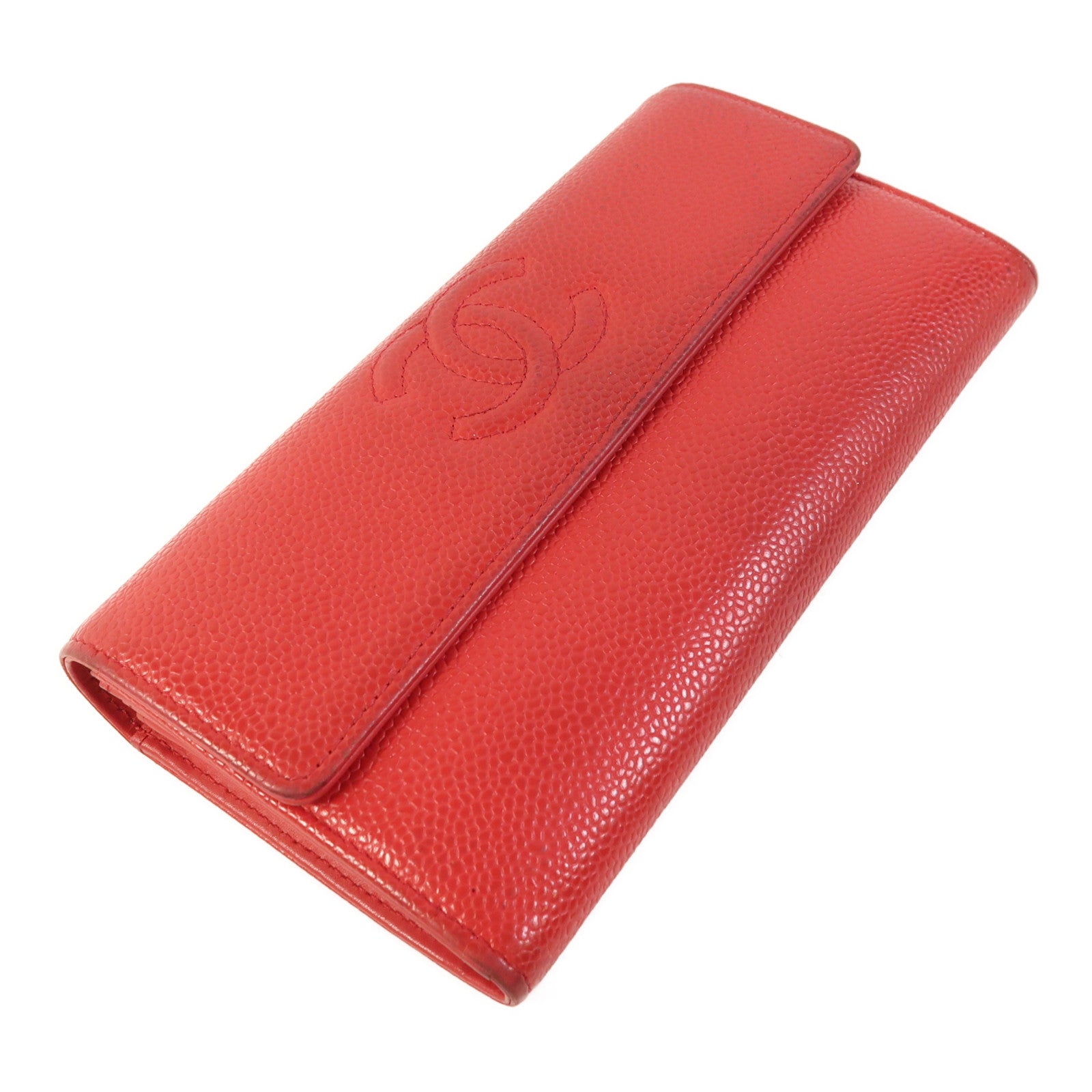 CHANEL CC Long Wallet Calfskin Leather Red