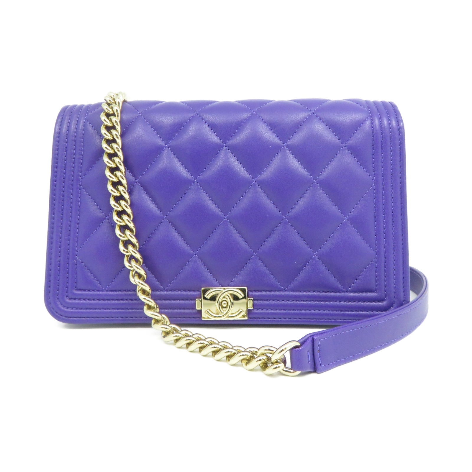 CHANEL 【激減優惠】菱格羊皮皮革Boy Shoulder Bag金扣鏈帶肩背袋紫色