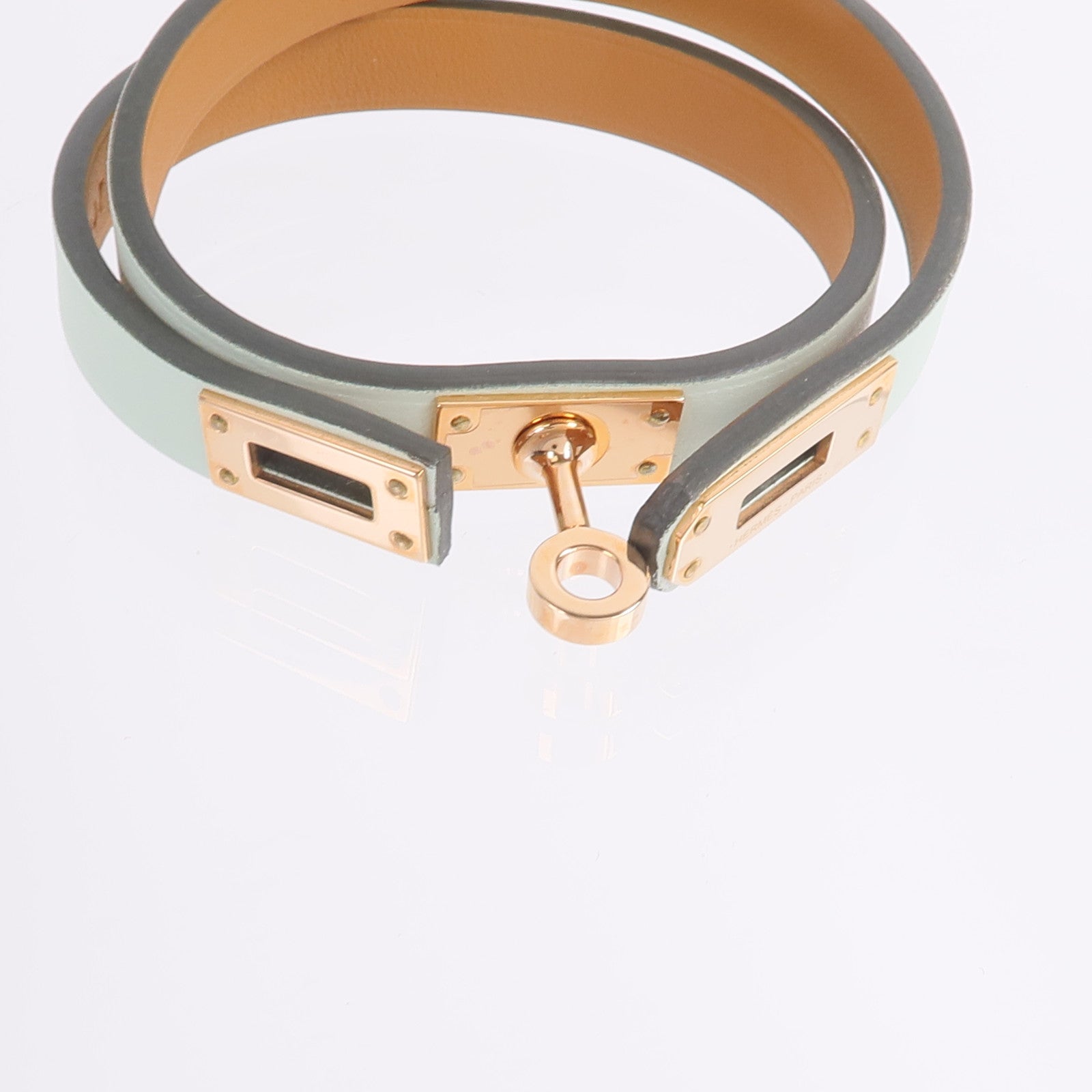 HERMES Swift皮革Mini Kelly Double Tour手帶Vert Fizz