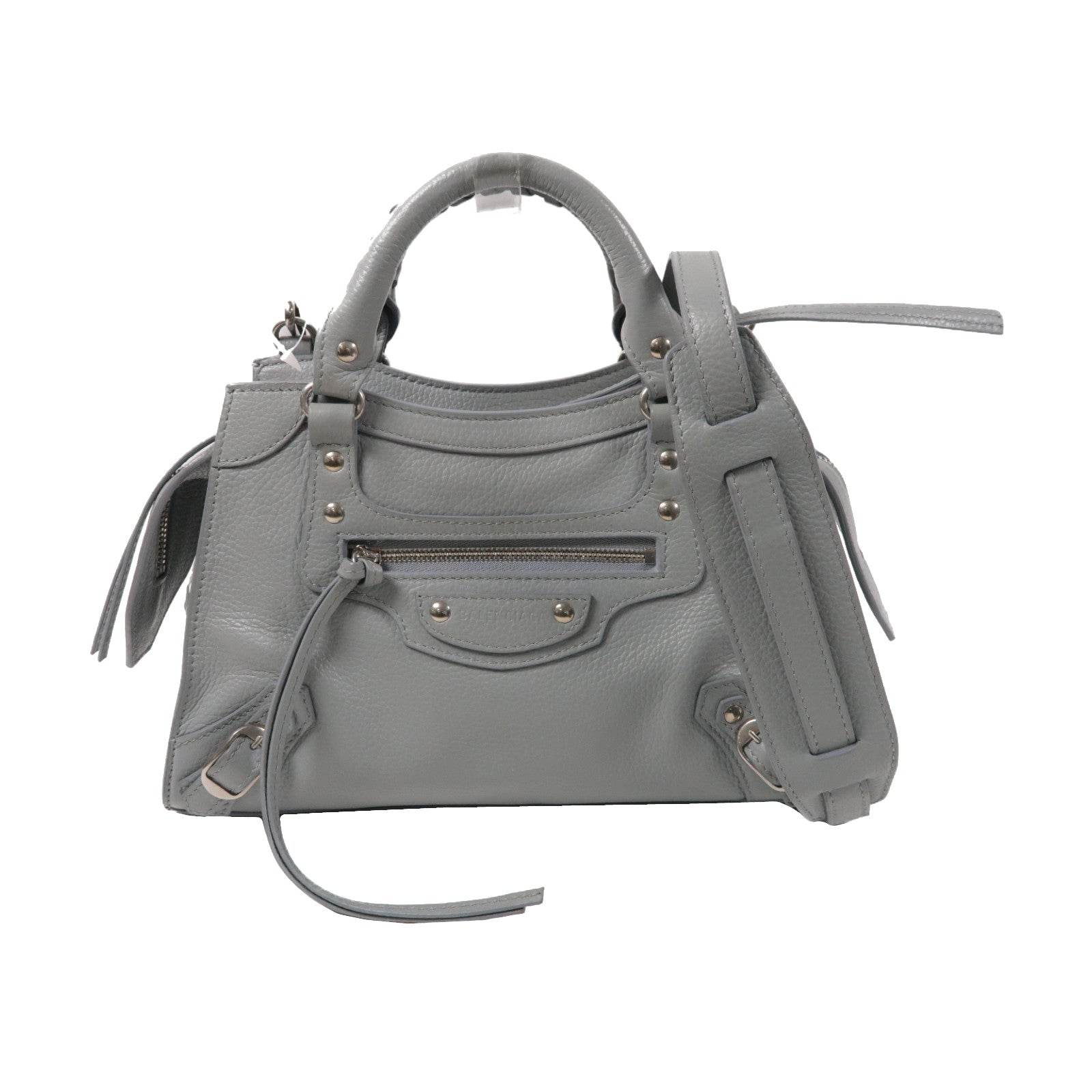 BALENCIAGA 牛皮皮革Classic City Mini銀扣手挽肩背兩用袋灰色