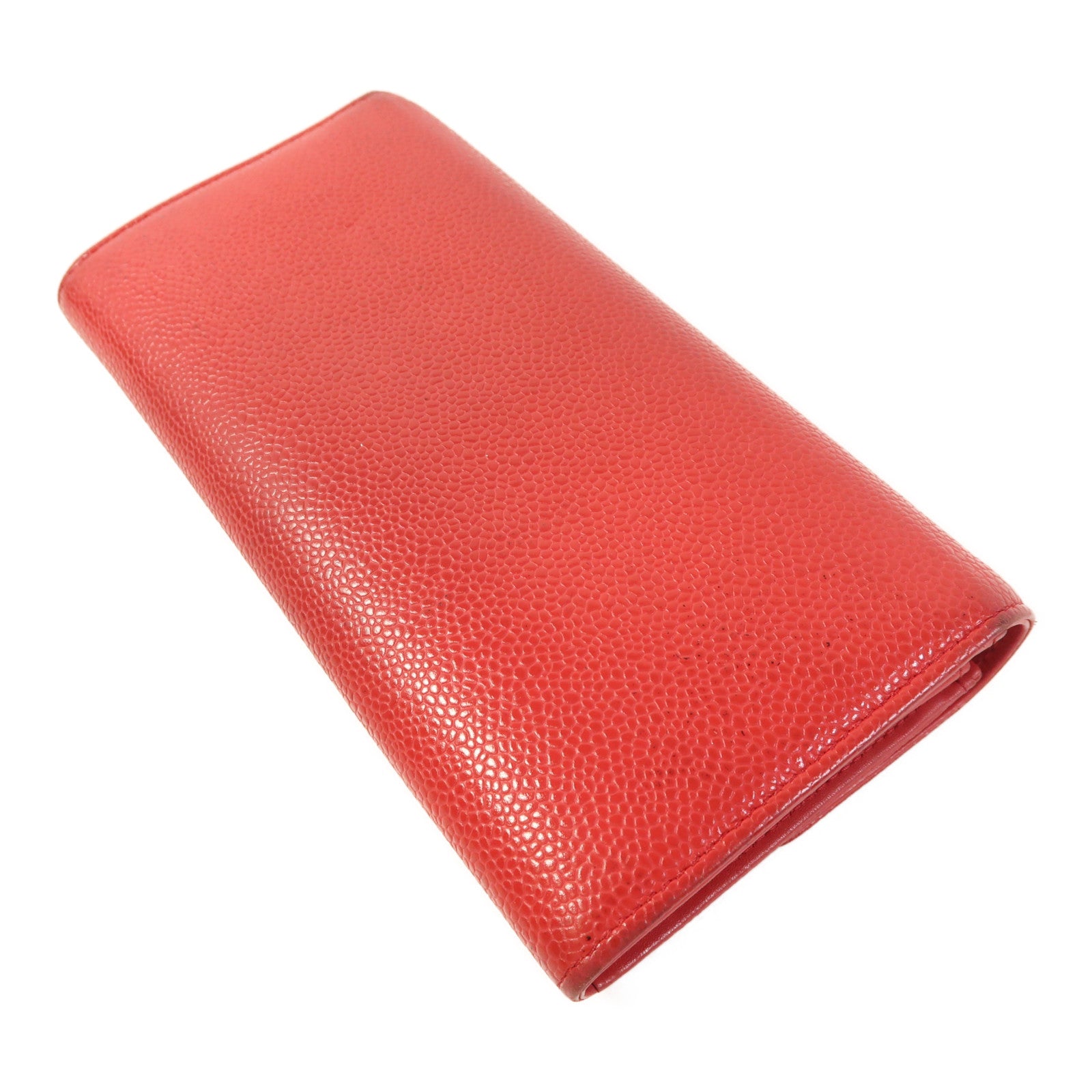 CHANEL CC Long Wallet Calfskin Leather Red